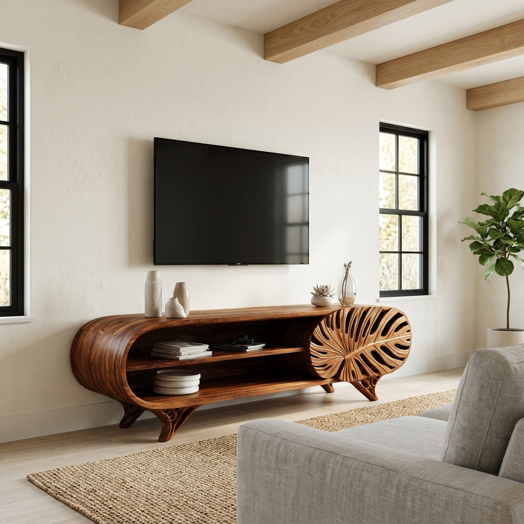 Modern Wooden TV Cabinet With Leaf Shape Door For Living RTTHHNTVC108