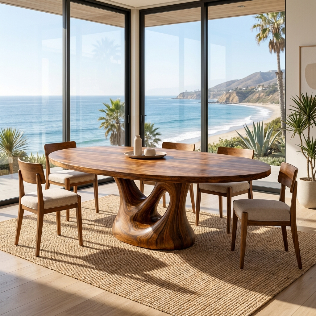 Farmhouse Wooden Dining Table With Sculptural Base For Dining Room RTTHTTDN035