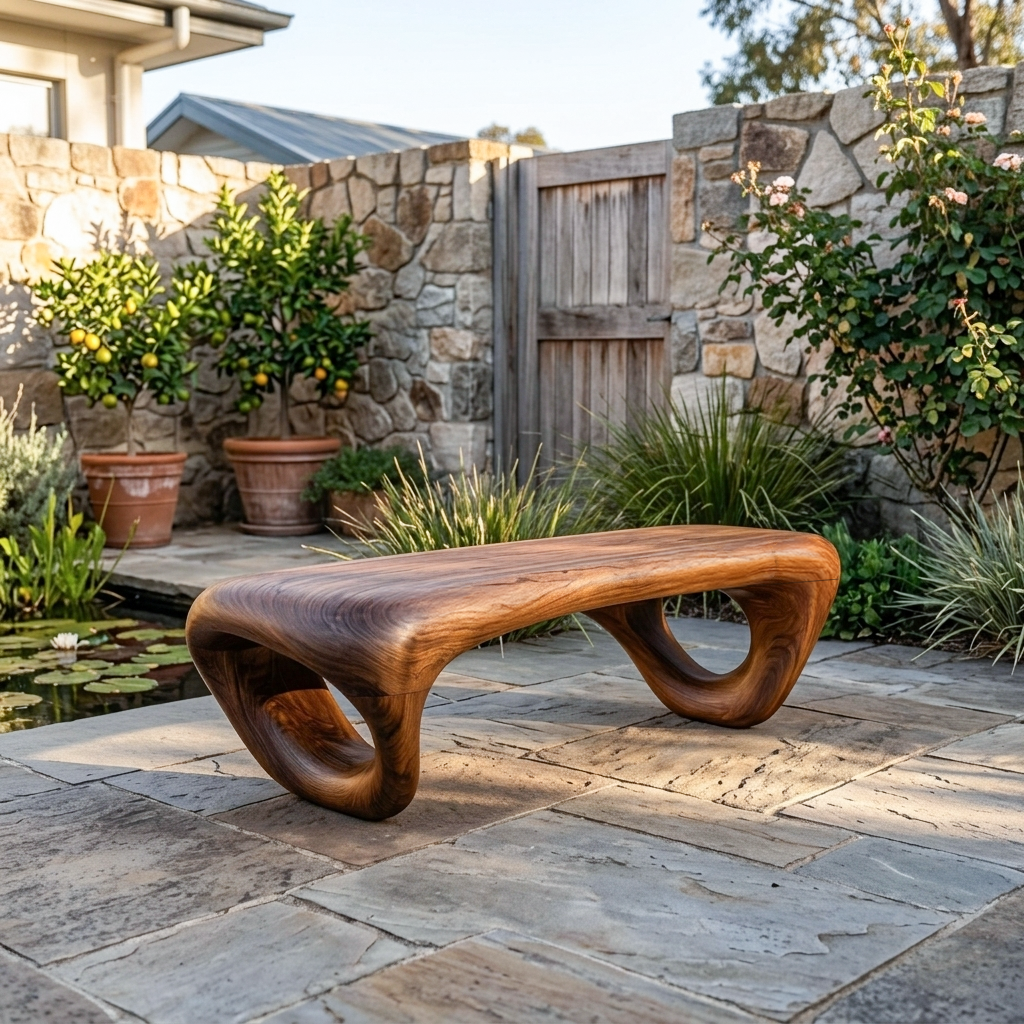 Modern Sculptural Outdoor Bench For Patio Or Garden Decor SITHTTGDB007