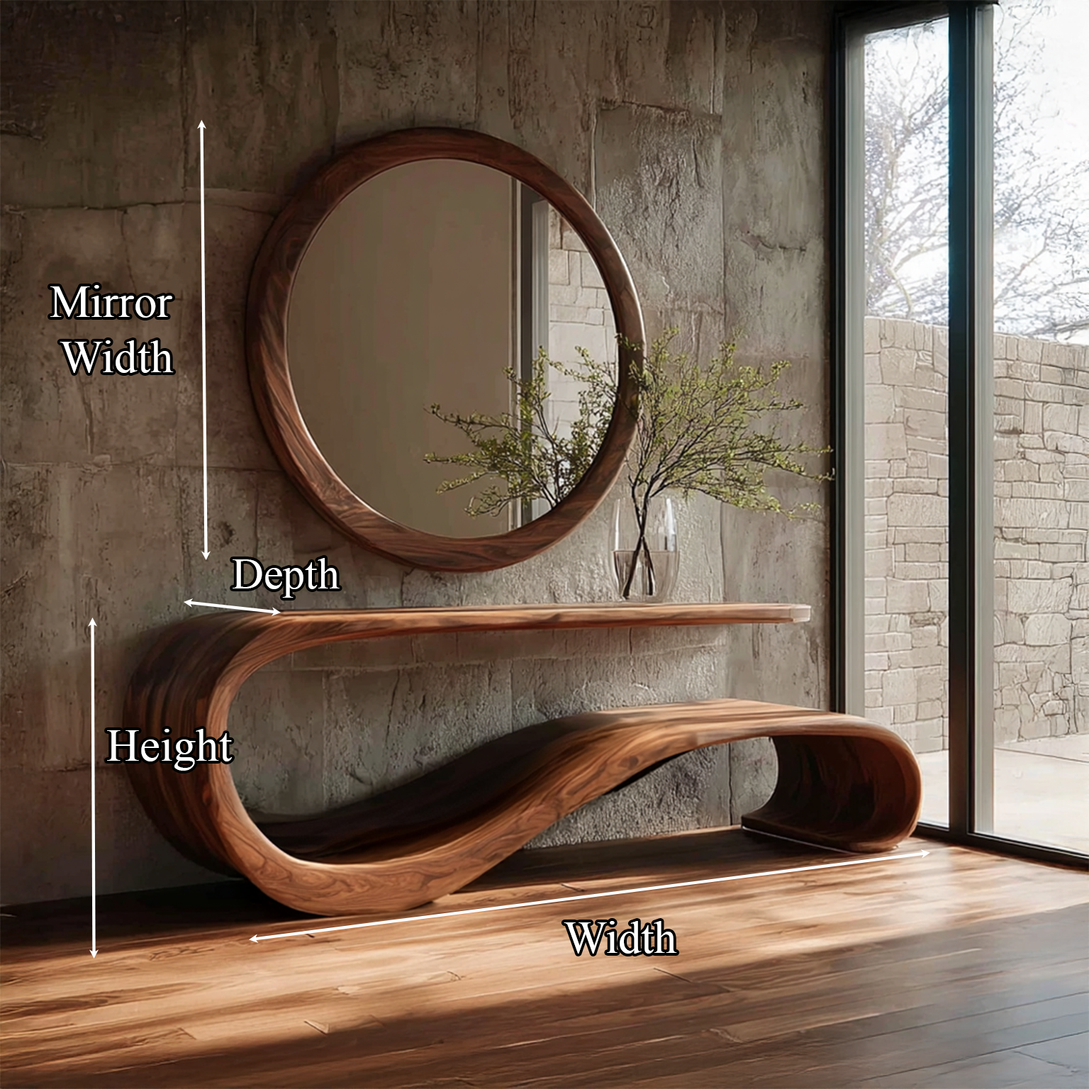Console Table and Round Mirror Set Solid Wood Vintage Gift SINLSACS094