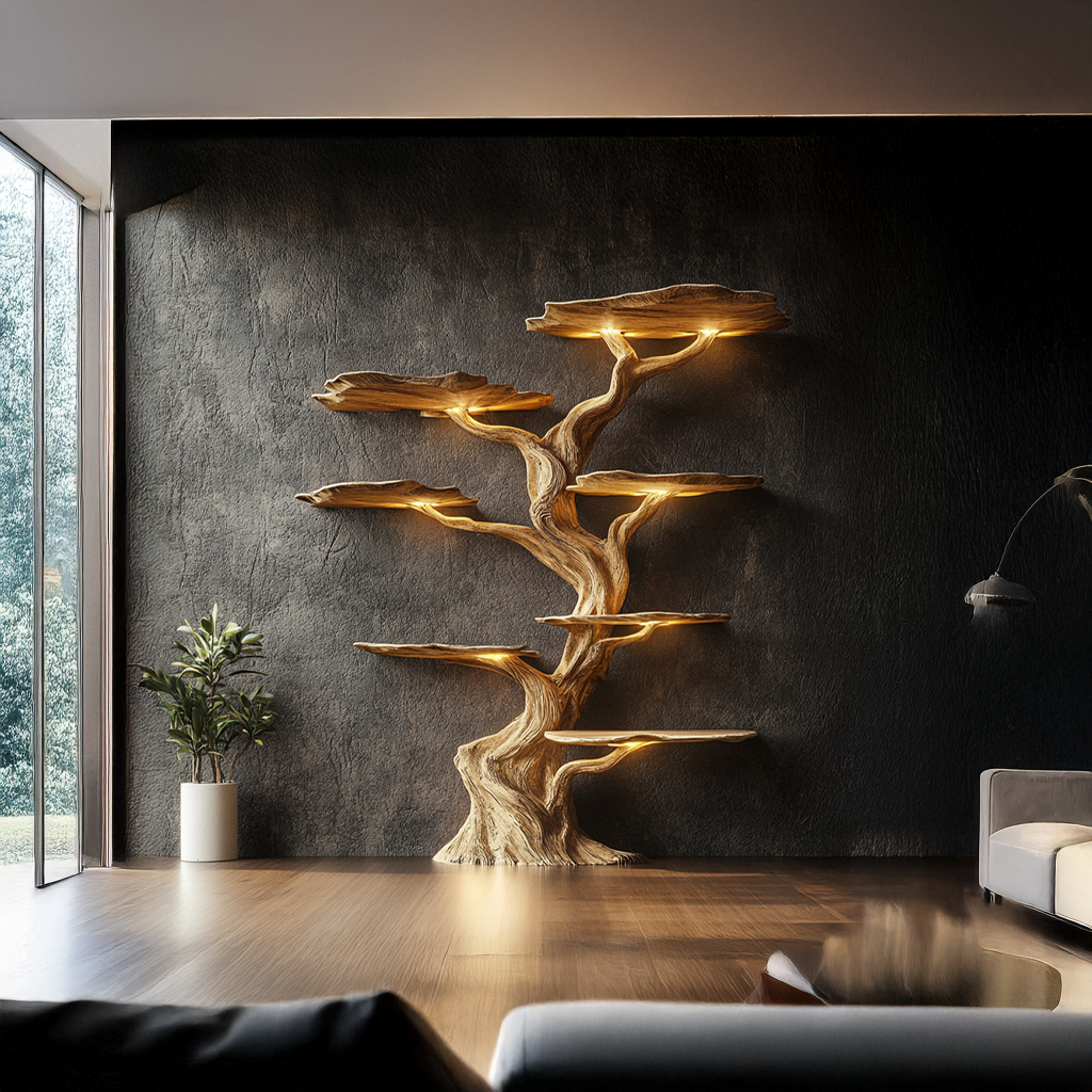 Modern Tree Bookshelf Wood Handmade Natural Gift SINLSATB191