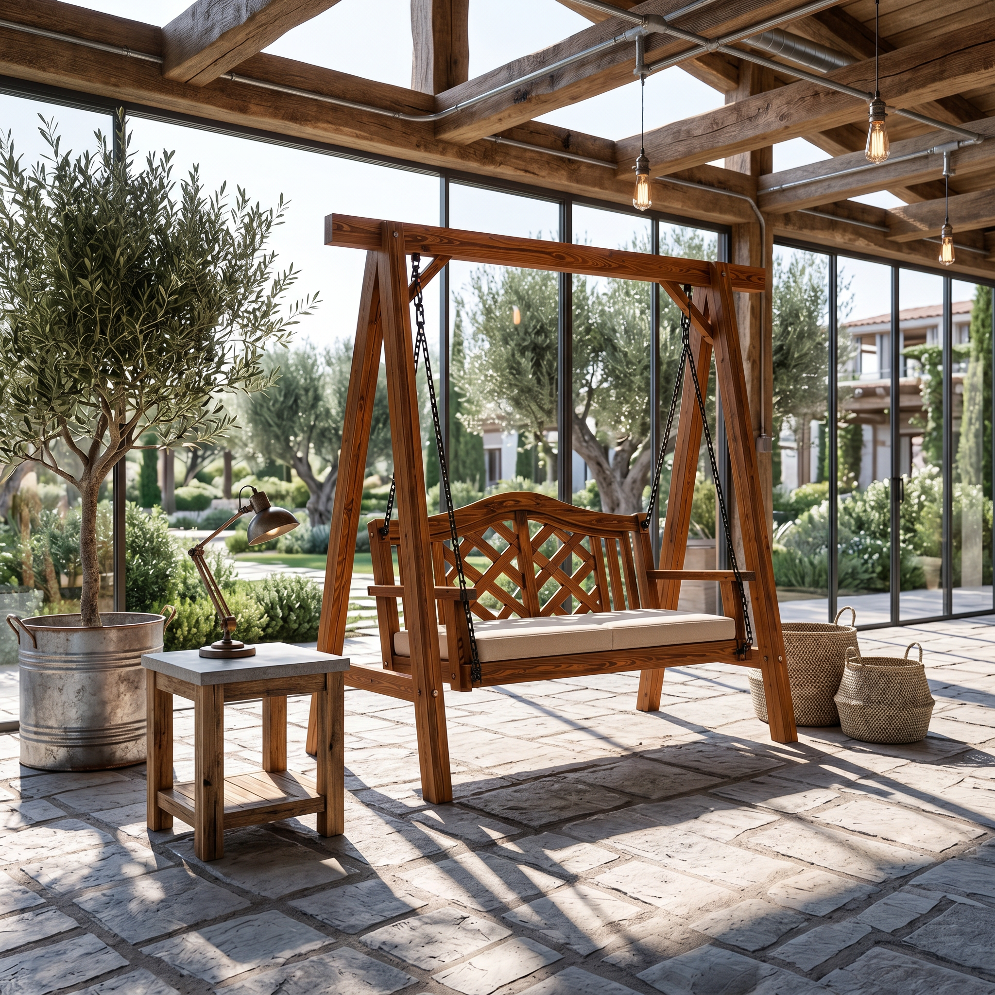 Contemporary Wooden Garden Swing Outdoor Living SILDTTRSWI015