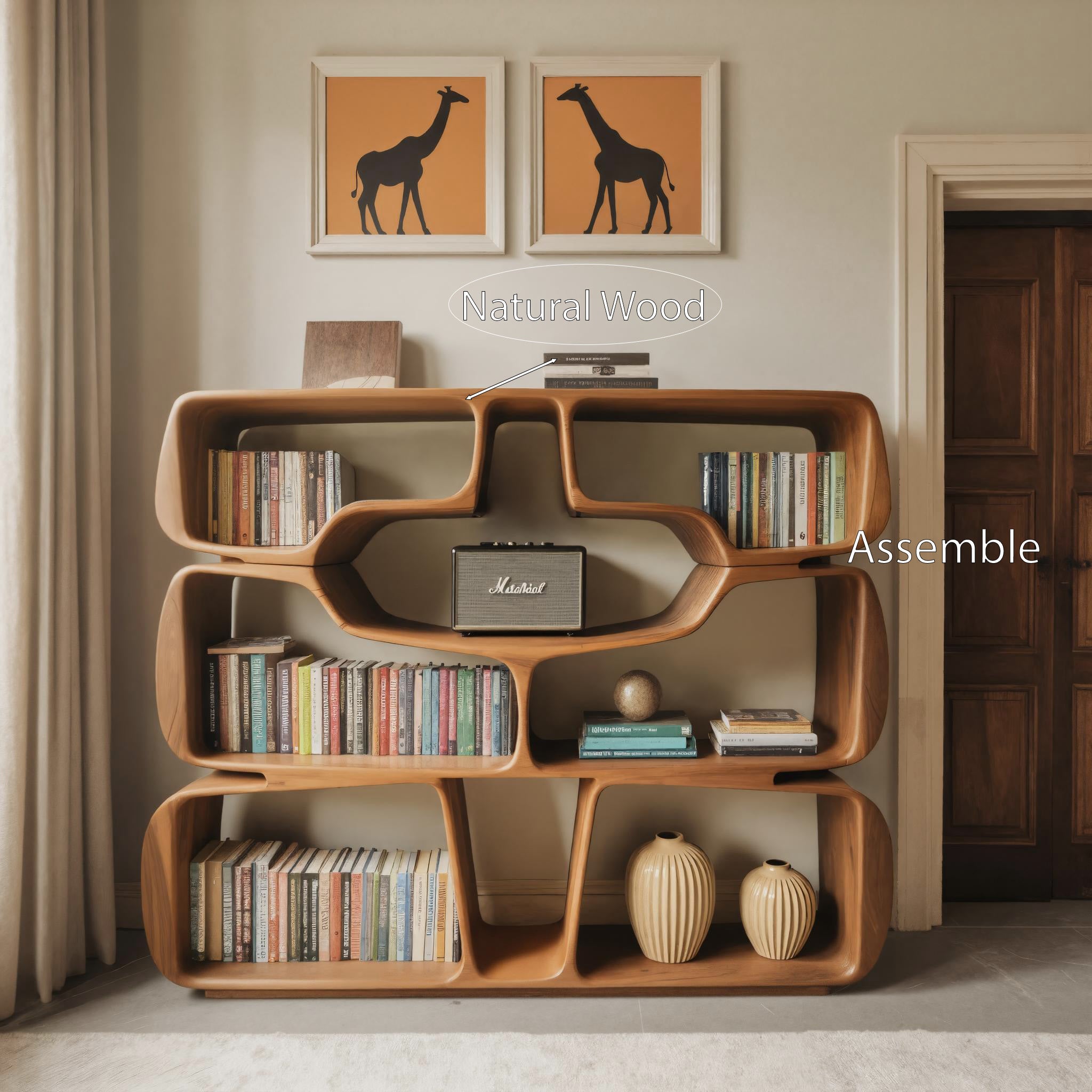 Modern Sculptural Bookshelf With Organic Curves For Living Room SITHHNBS042