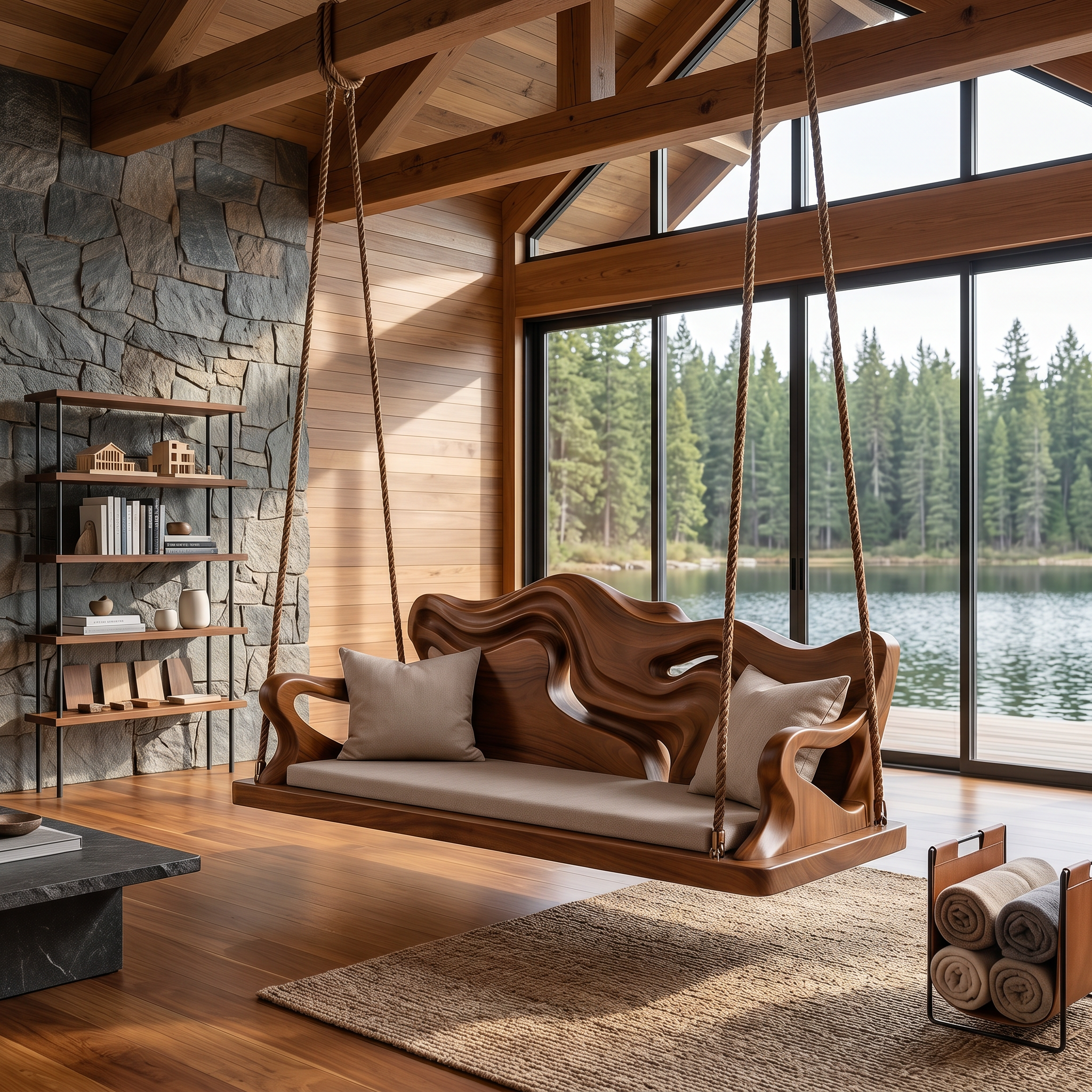 Modern Carved Crest Indoor Swing Open Living Interior SILDTTNSWI005
