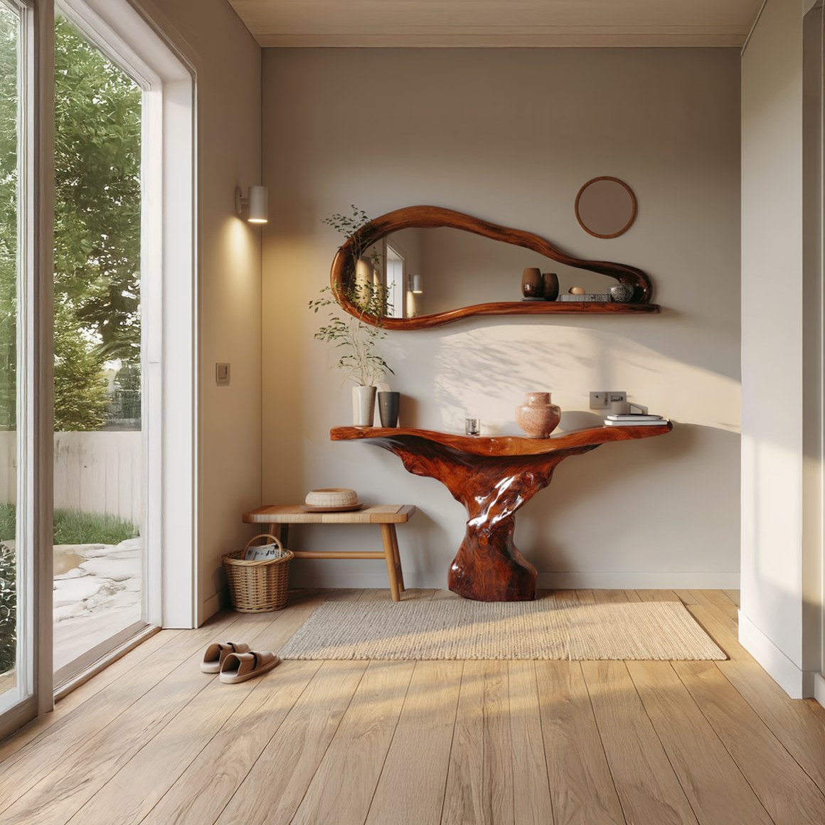 Mid Century Console Table Sculptural Wood Base Art Gallery SINLSACS379