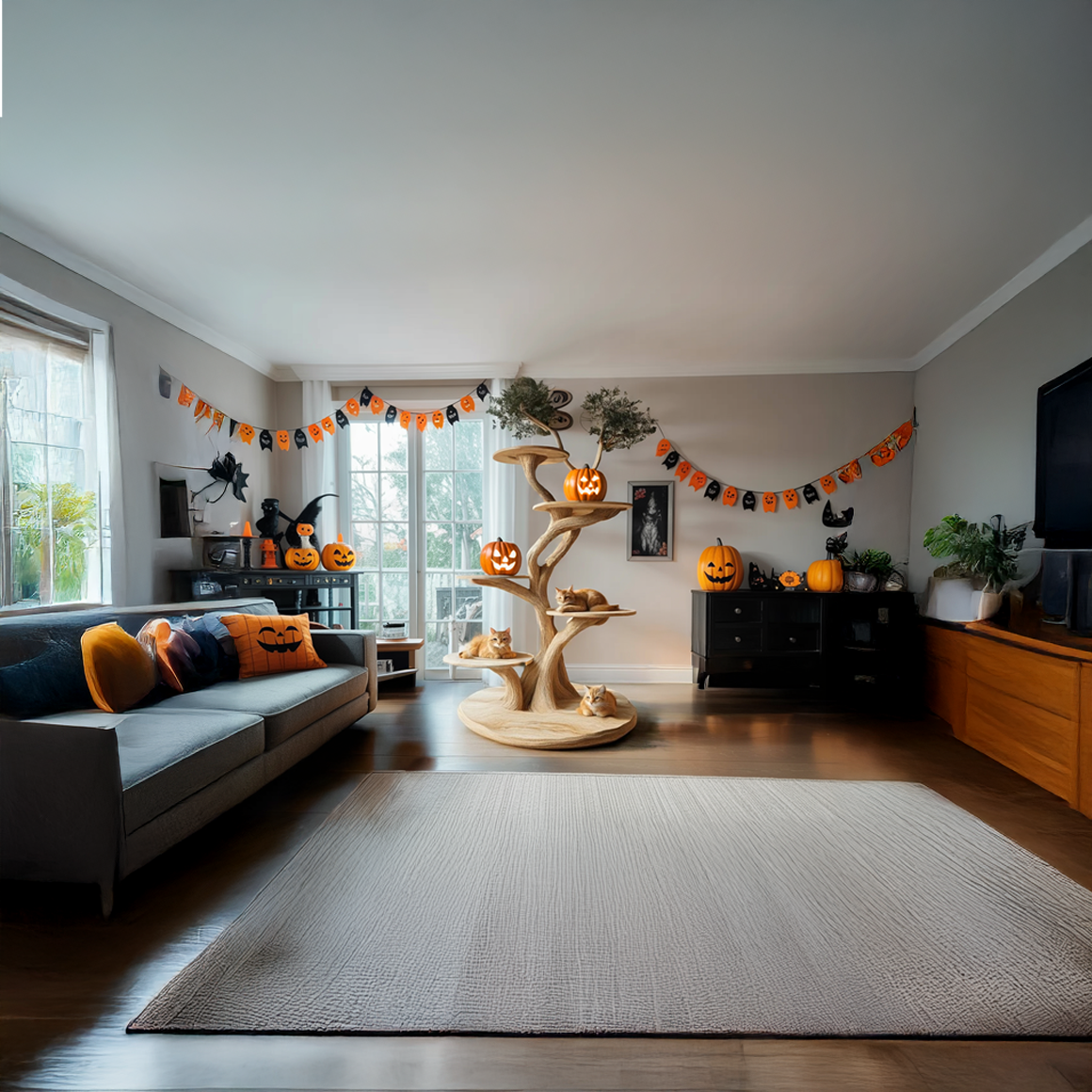 Rustic Halloween Cat Tree Tower Living Room SINLSAHW021