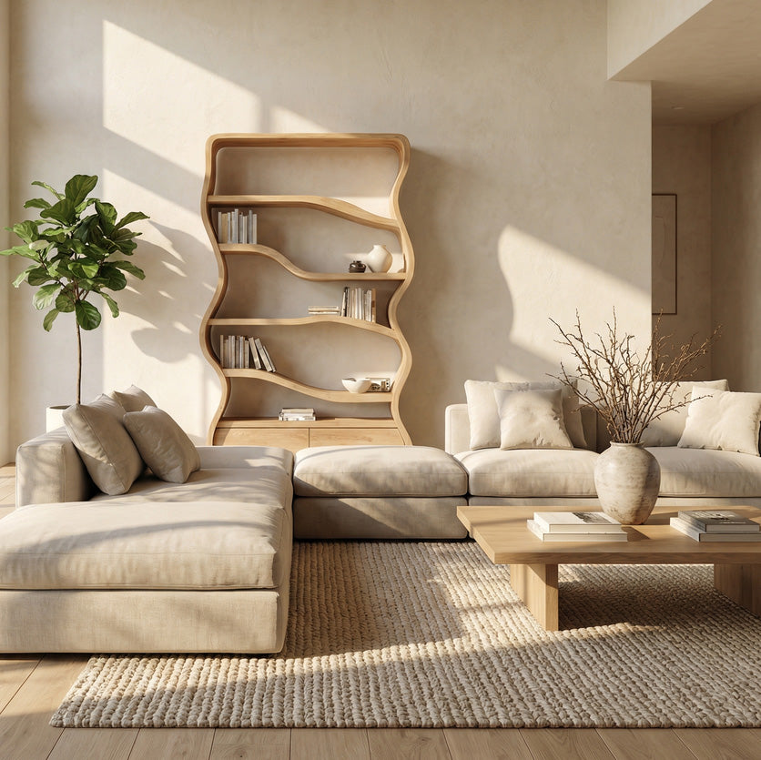 Modern Curved Wooden Bookshelf For Living Room RTTHHNBS119