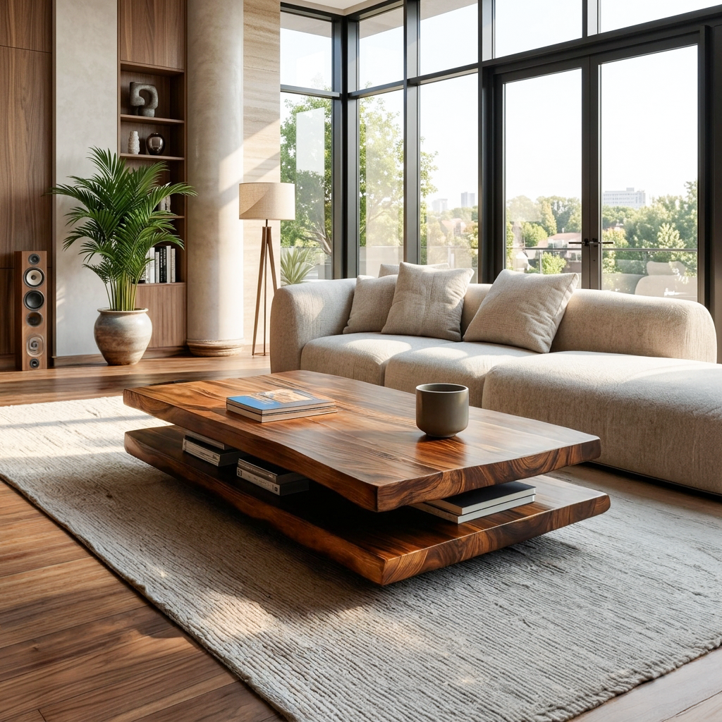 Elegant Wooden Coffee Table Two Layers For Living Room RTTHTTCF009