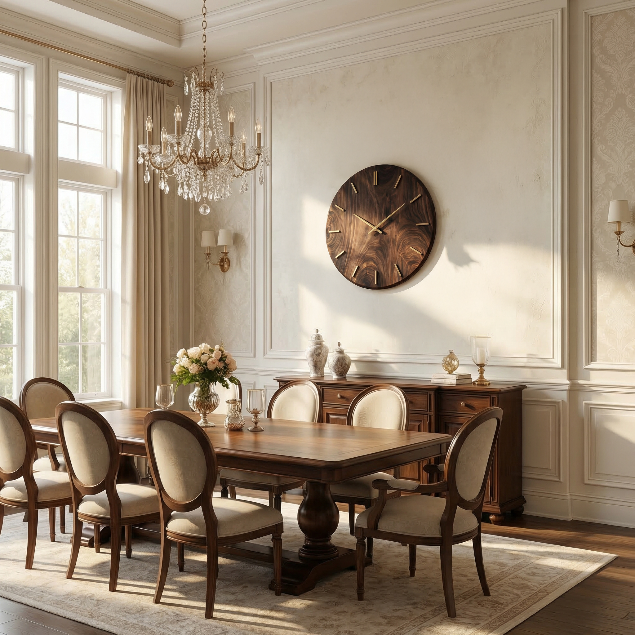 Modern Round Solid Wood Wall Clock Natural Wood Living Room SINLSACK023