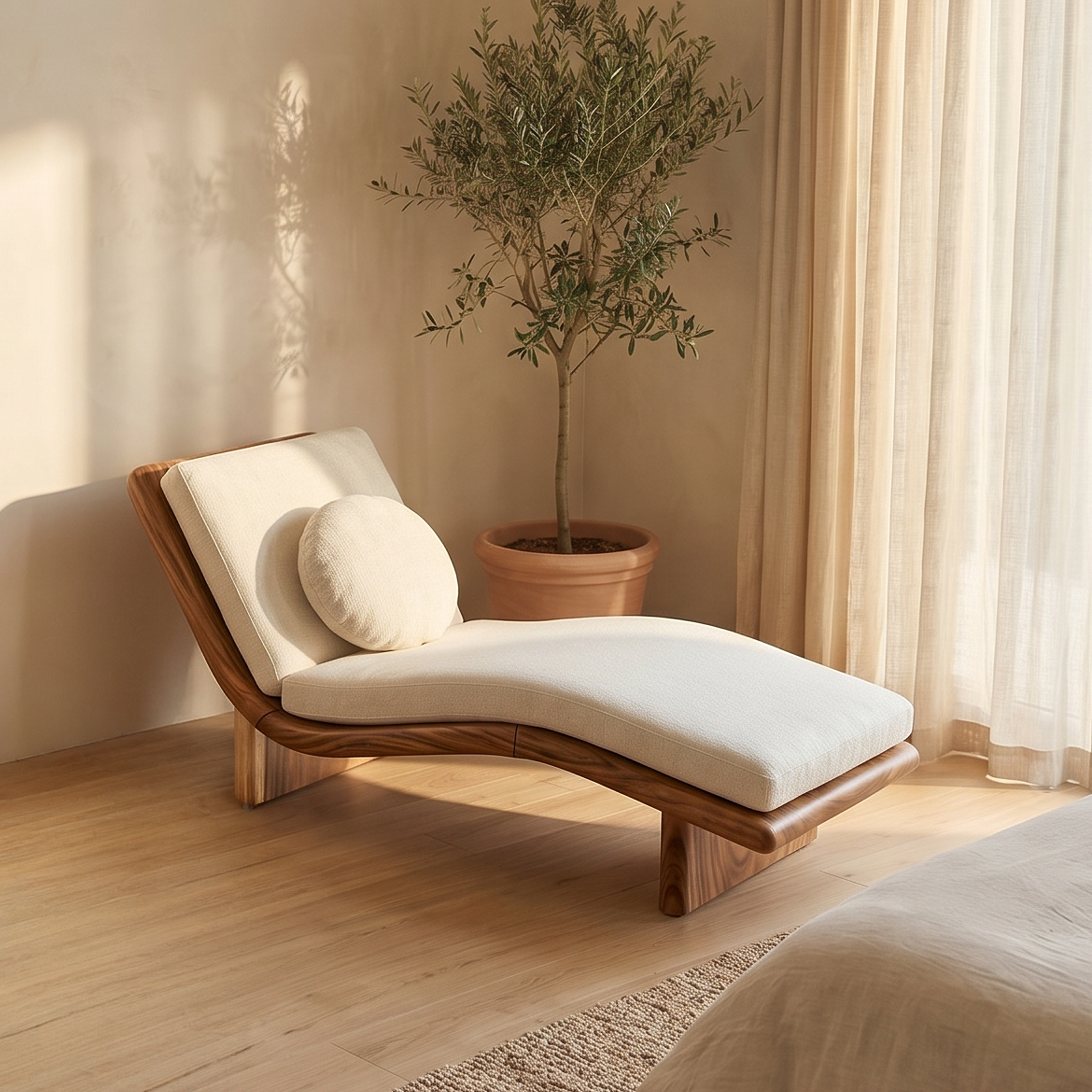 Minimalist Walnut Chaise Lounge Serene Coastal Retreat Living Space SILDTTRDB005