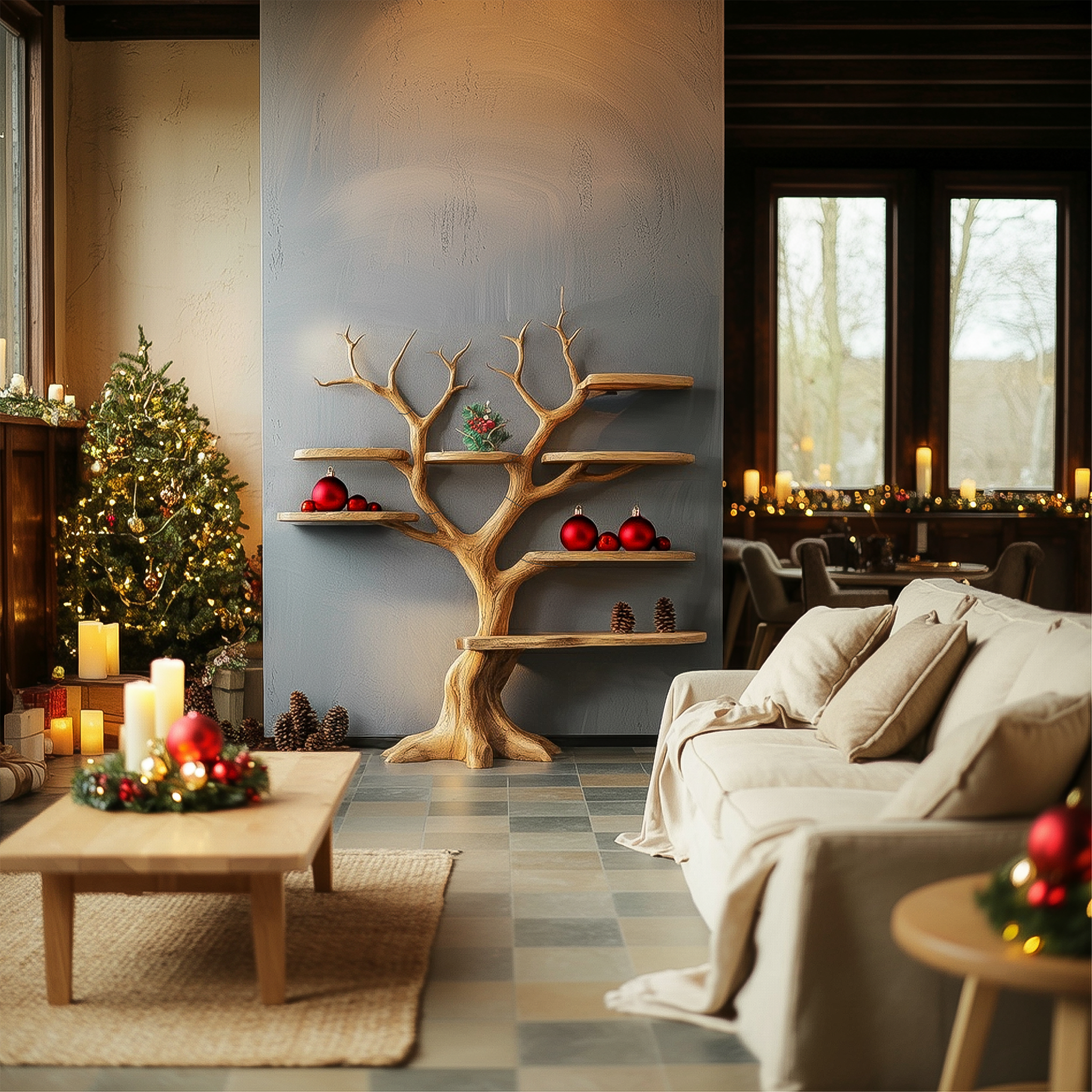 Rustic Tree Bookshelf Artistic Christmas Wall Decor SINLSATB560