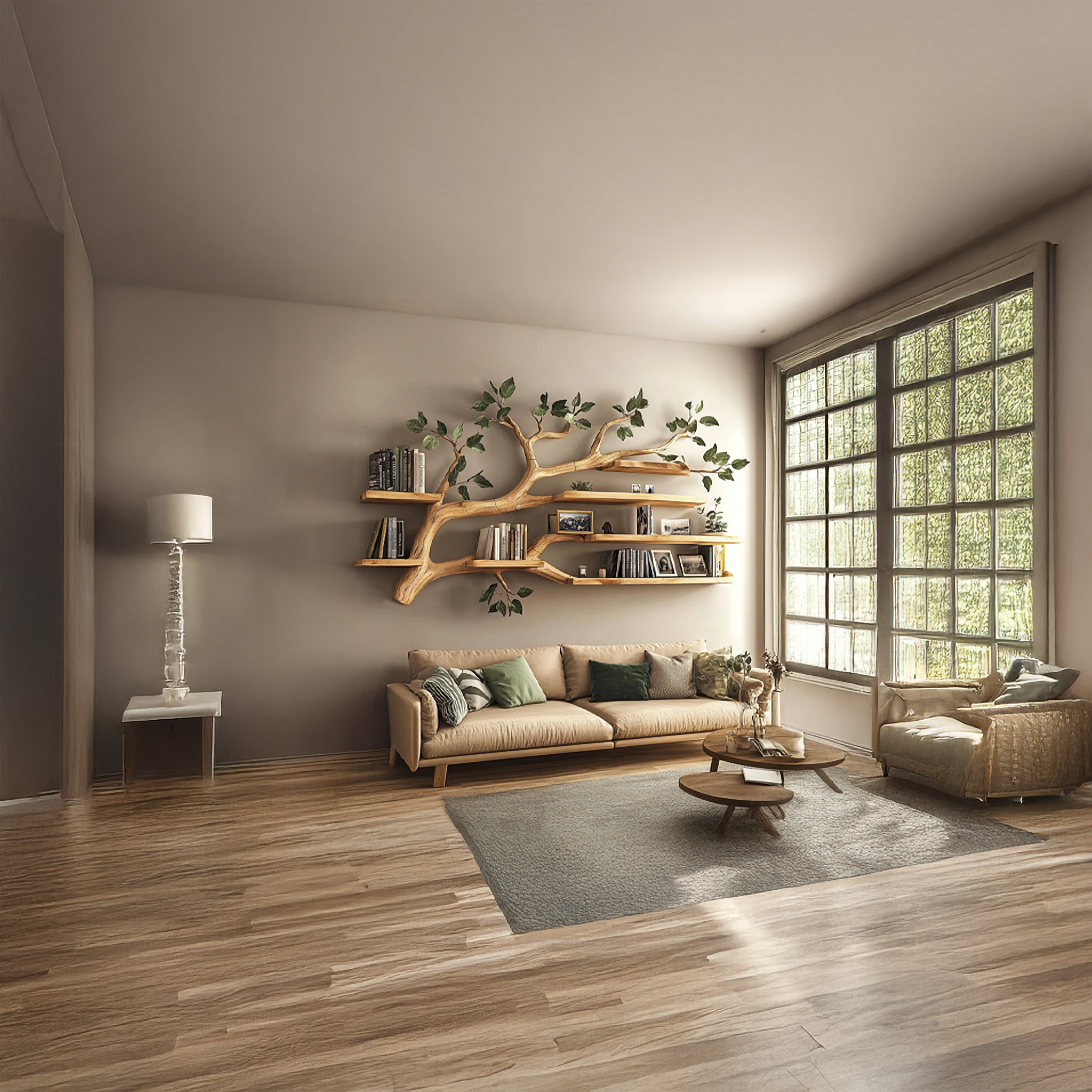 Rustic Tree Wall Shelf Living Room Office Reading Corner SINLSATBS033