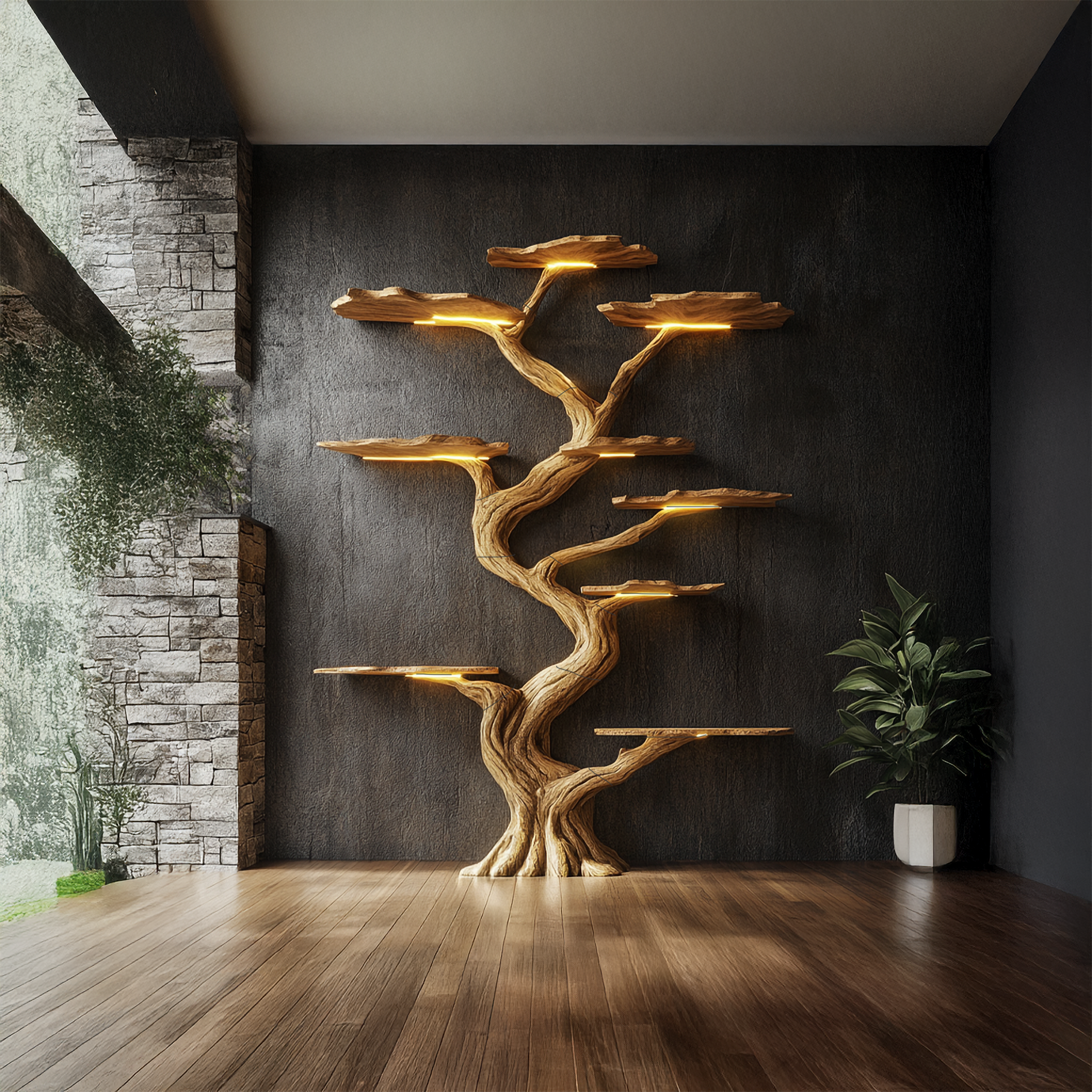 Handmade Tree Bookshelf Wood Rustic Modern Natural Style Decor Gift SINLSATB190