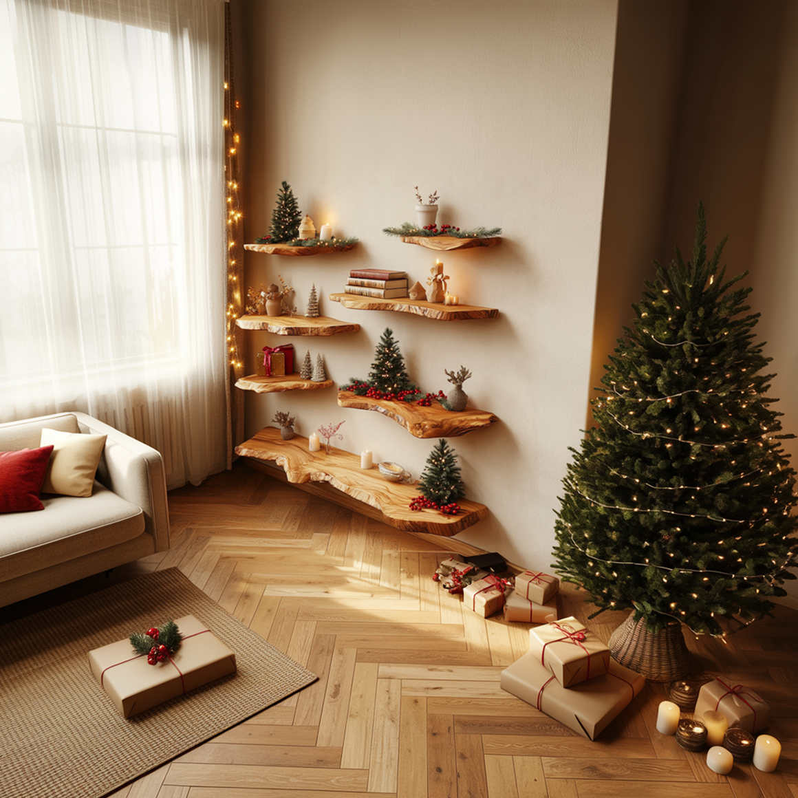 Rustic Natural Floating Wall Shelves Living Room Decor Display SINLSAFL347