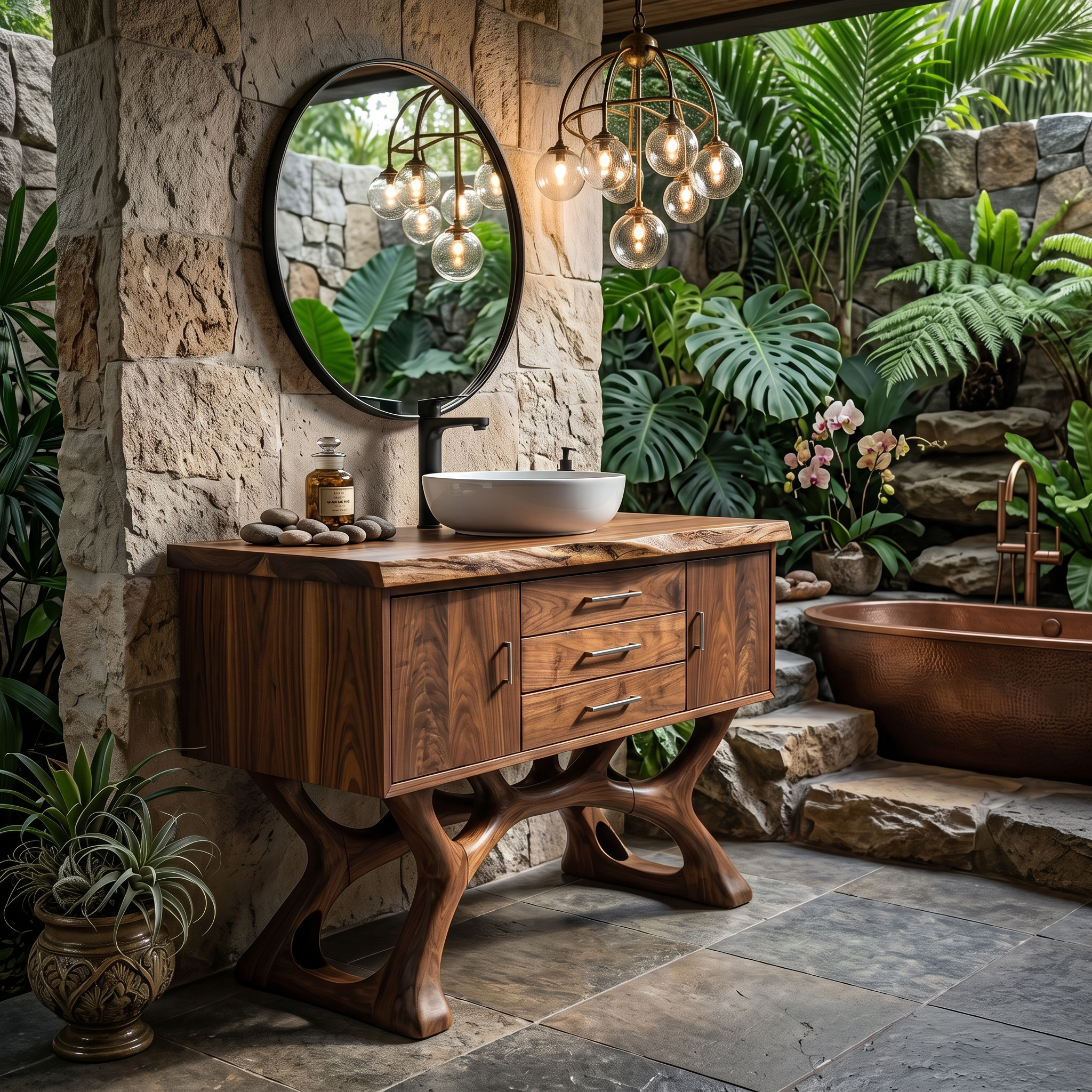Tropical Wood Vanity Cabinet For Resort Bathroom SILDTTRBRV152