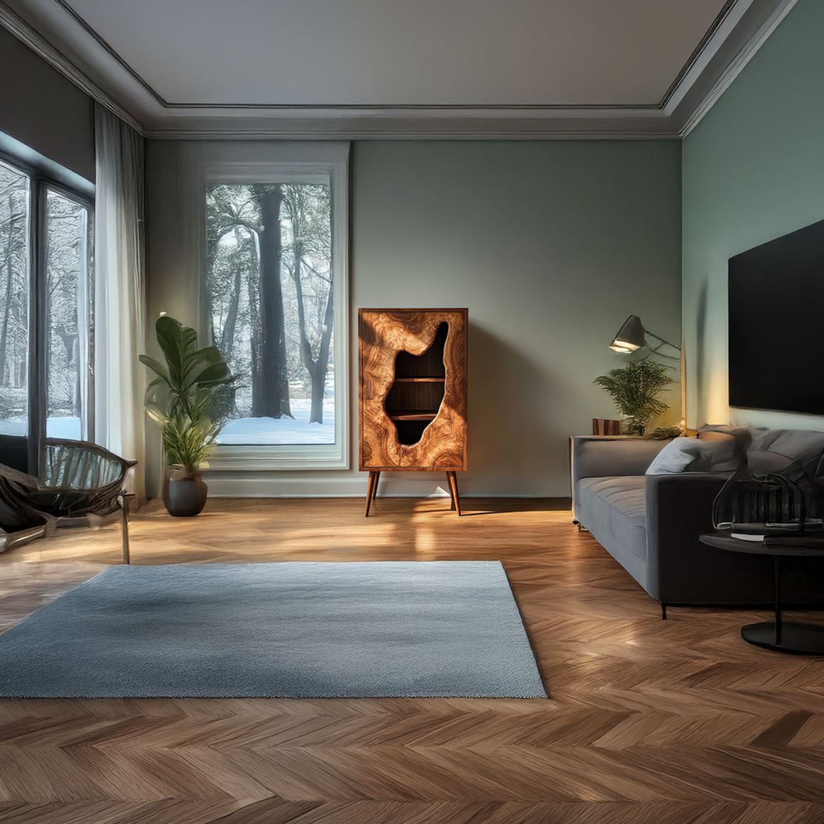 Mid Century Modern Curved Door Cabinet Living Room Or Entryway SINLSASC245