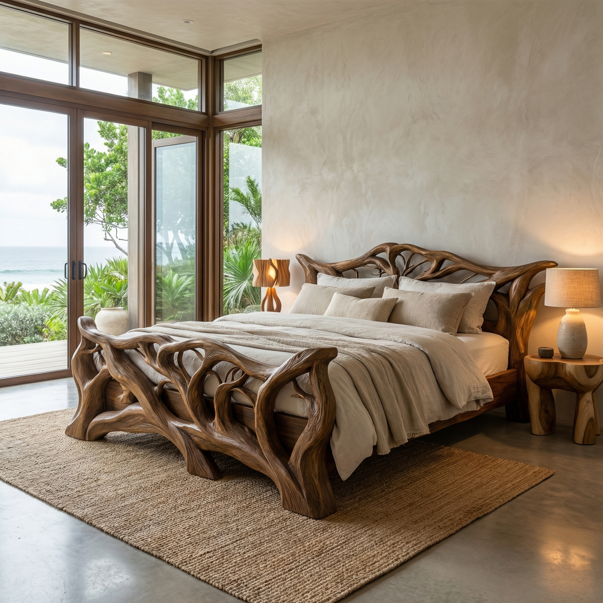 Minimal Organic Bed Frame Solid Wood Smooth Flowing Design Bedroom SINLHAWB114