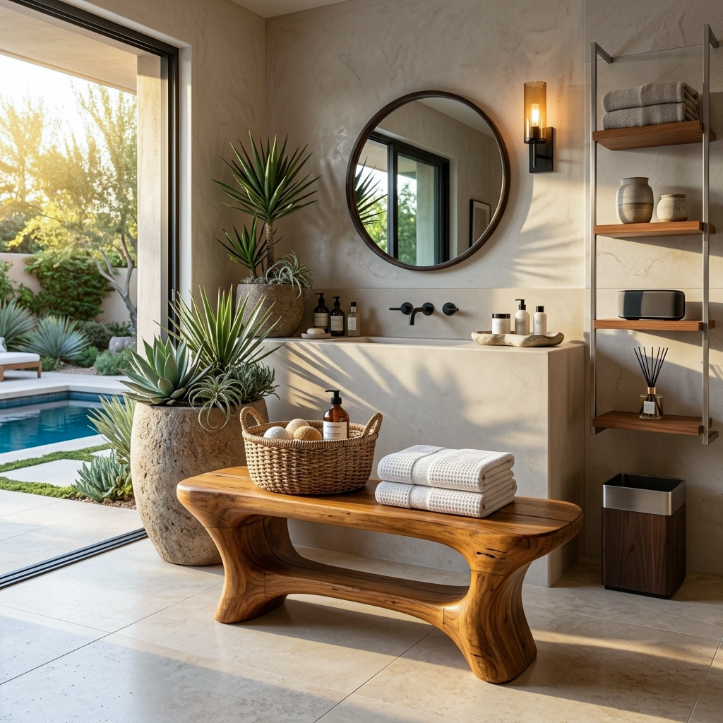 Modern Organic Bathroom Seat With Center Shelf For Bathroom SITHTTSB021