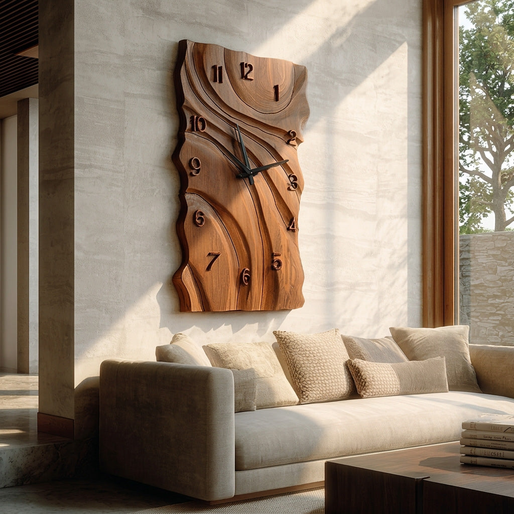 Rustic Wooden Wall Clock With Carved Design For Home RTTHHNWAC032