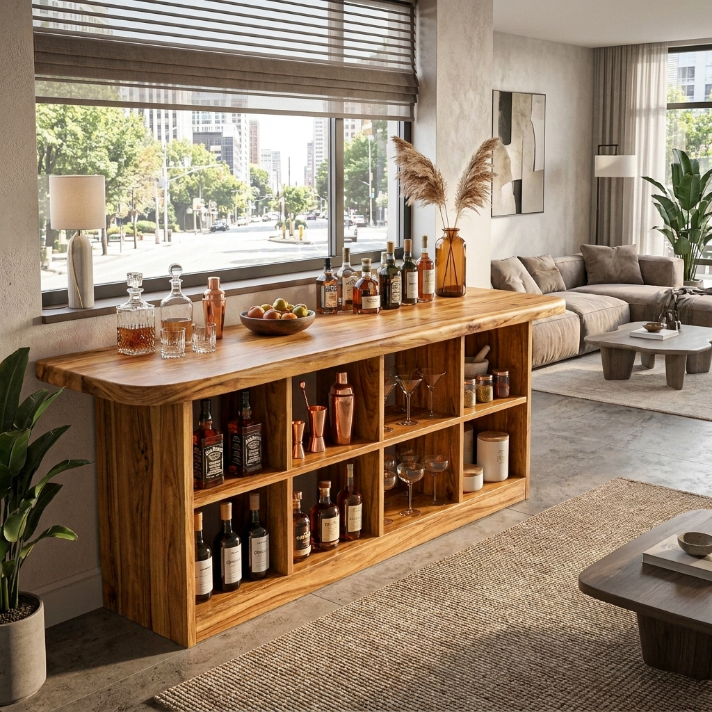 Wooden Bar Table With Storage For Compact Kitchen Or Coffee Bar SITHTTBTA005