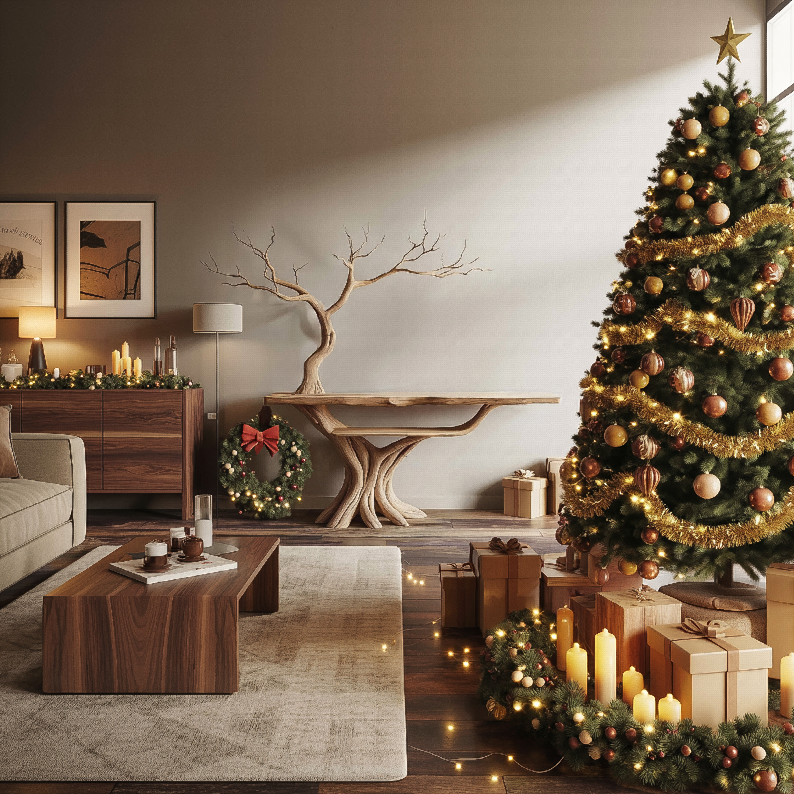 Rustic Tree Console Table Christmas Home Entryway Decor SINLSACS389