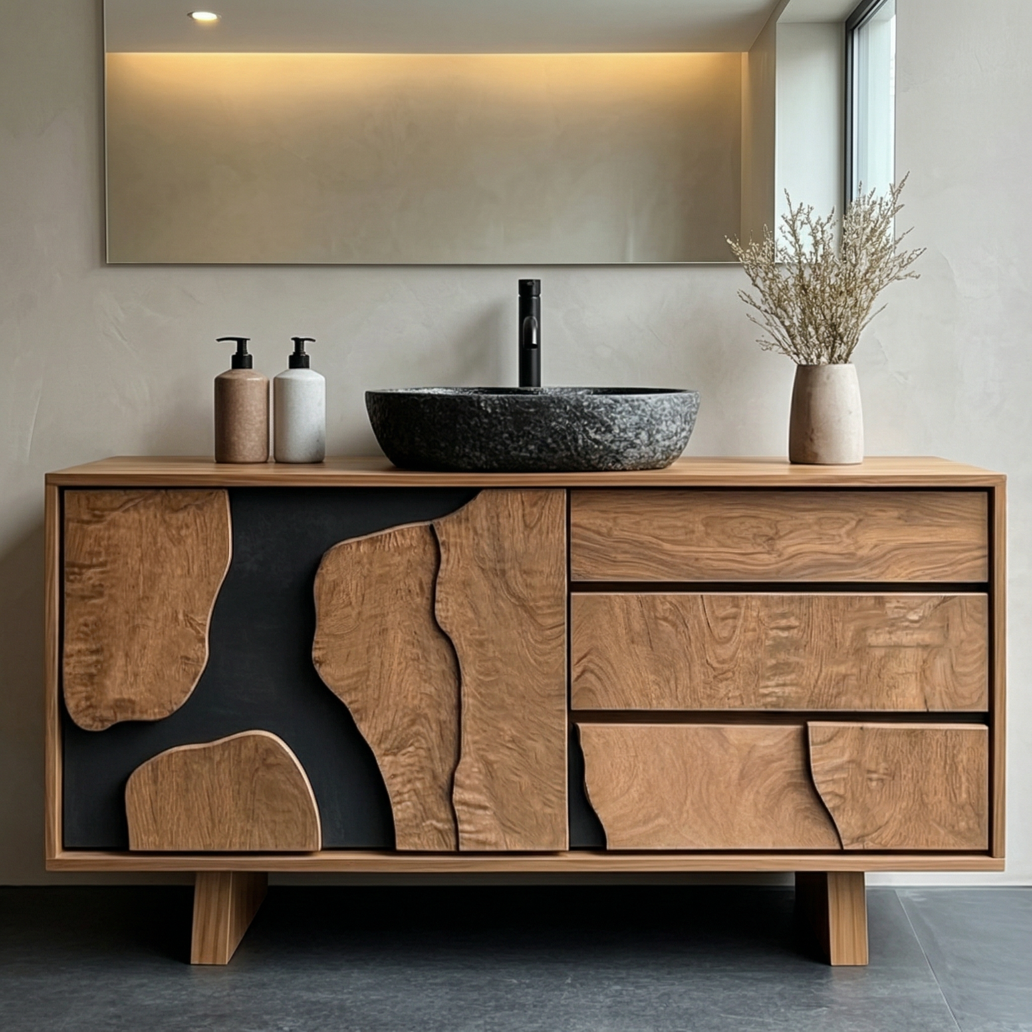 Contemporary Bathroom Cabinet Solid Wood Simple Clean Line Design Bathroom And Vanity Area SINLHABCT019