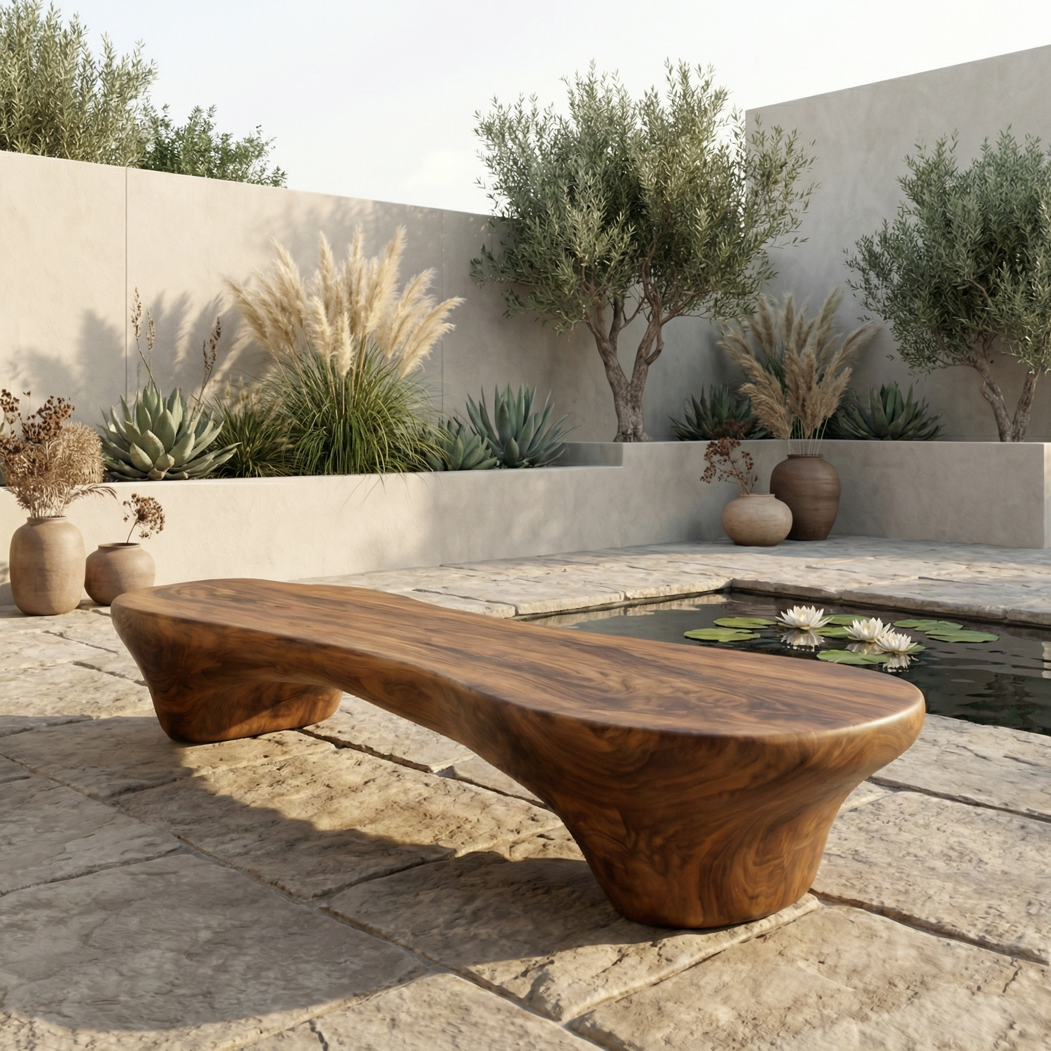 Minimal Organic Bench Solid Wood Smooth Rounded Form Entryway SINLHARS092