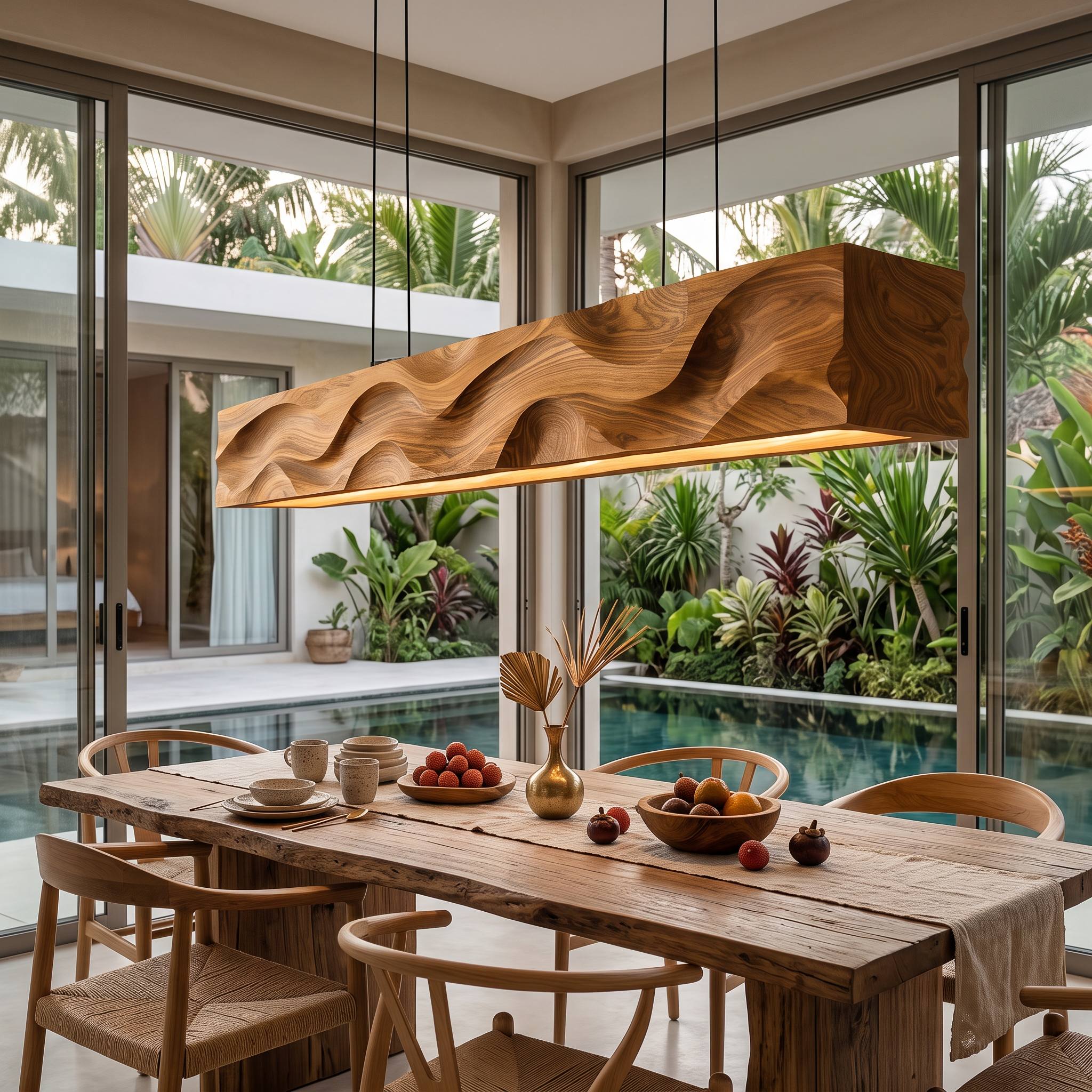 Modern Pendant Lighting With Carved Wave For Dining Area RTTHTTCE013
