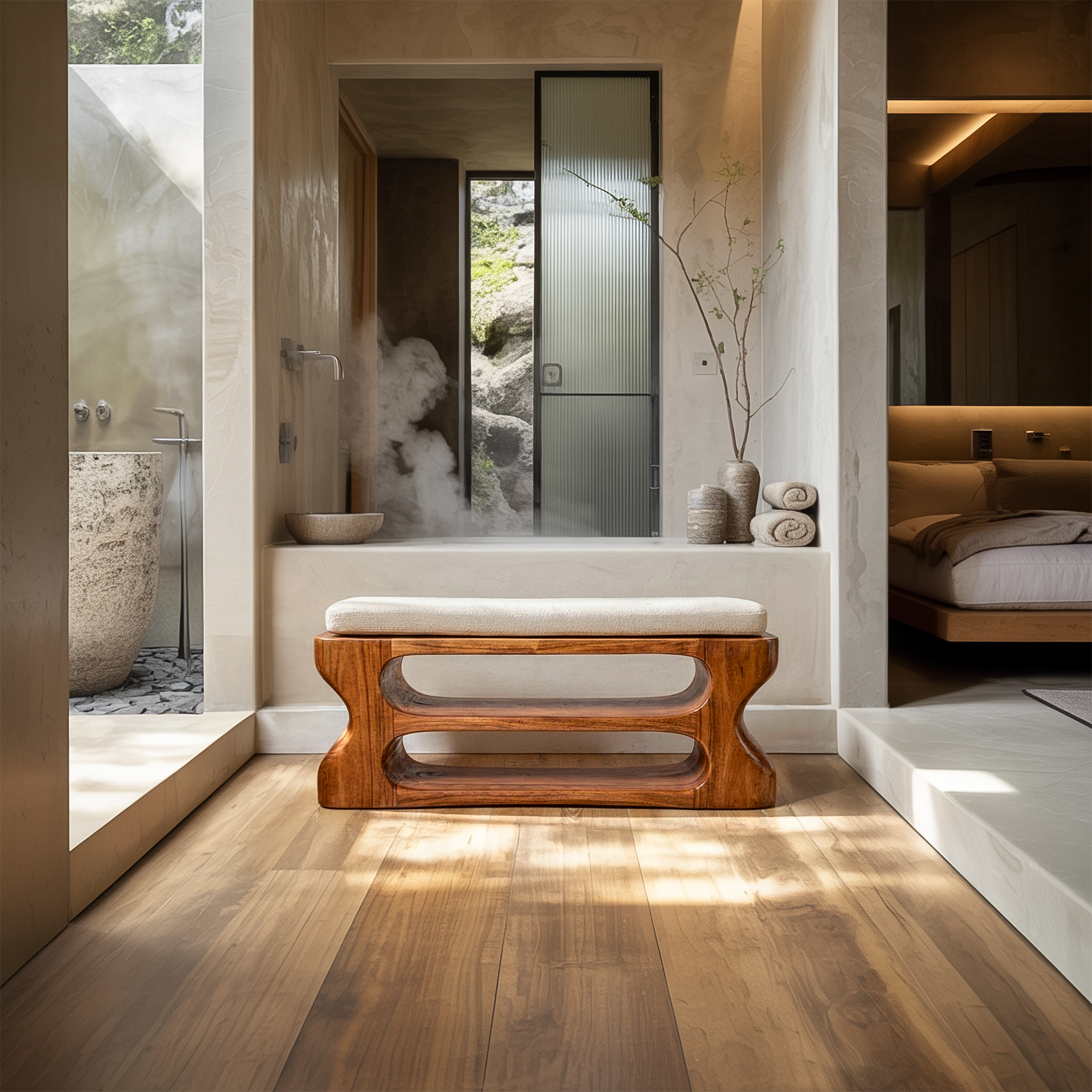 Rustic Sculptural Bench For Entryway And Living Room SINLSARS083