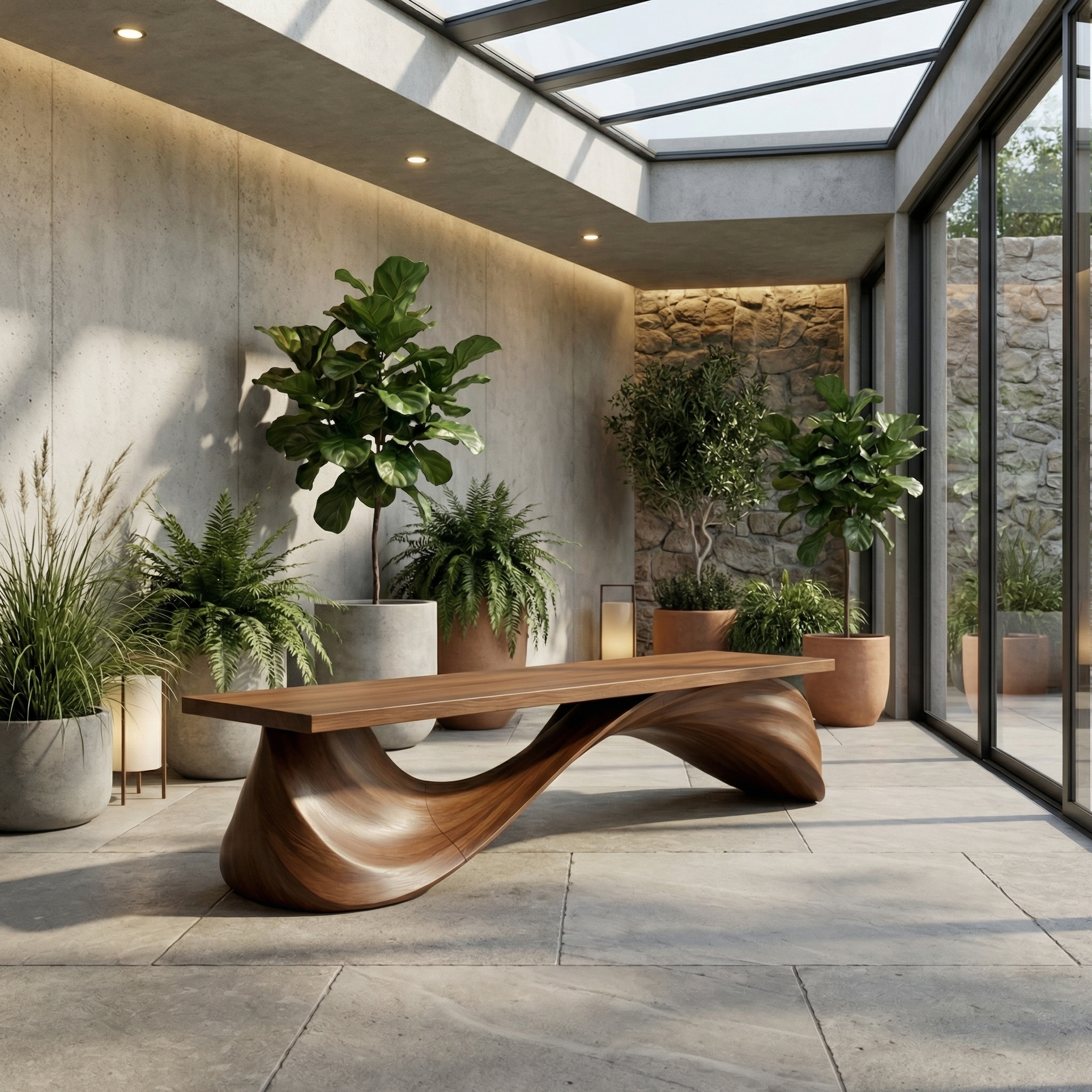 Contemporary Wave Bench Solid Wood Elegant Loop Design Hallway And Entryway SINLHARS099