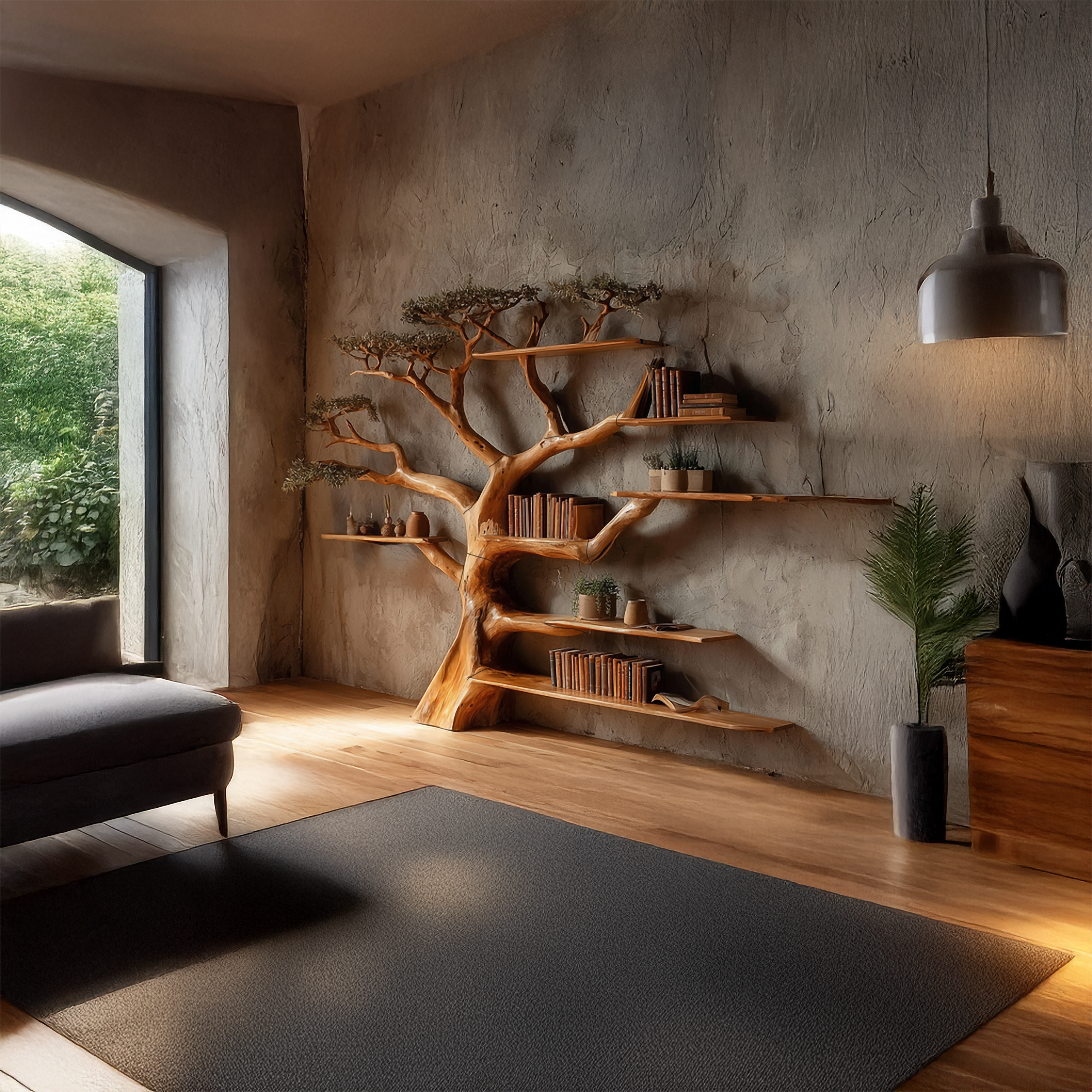 Rustic Tree Bookshelf Living And Library Wall SINLSATB207