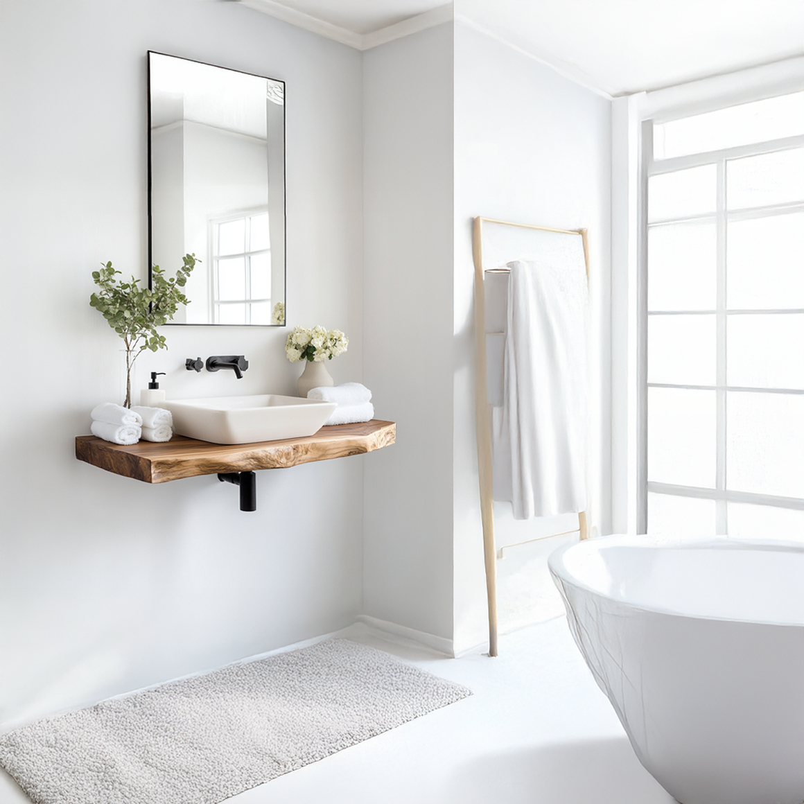 Mid Century Bathroom Vanity Shelf Natural Wood Bathroom Style SINLSABRV225