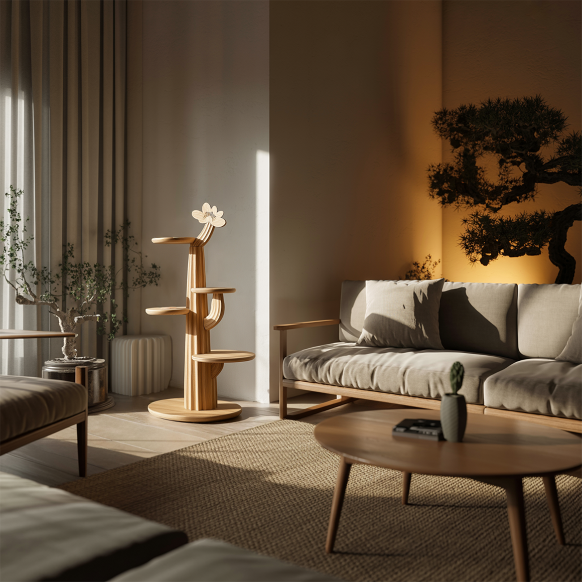 Rustic Modern Tree Tower Solid Wood Living Room SINLSATT100