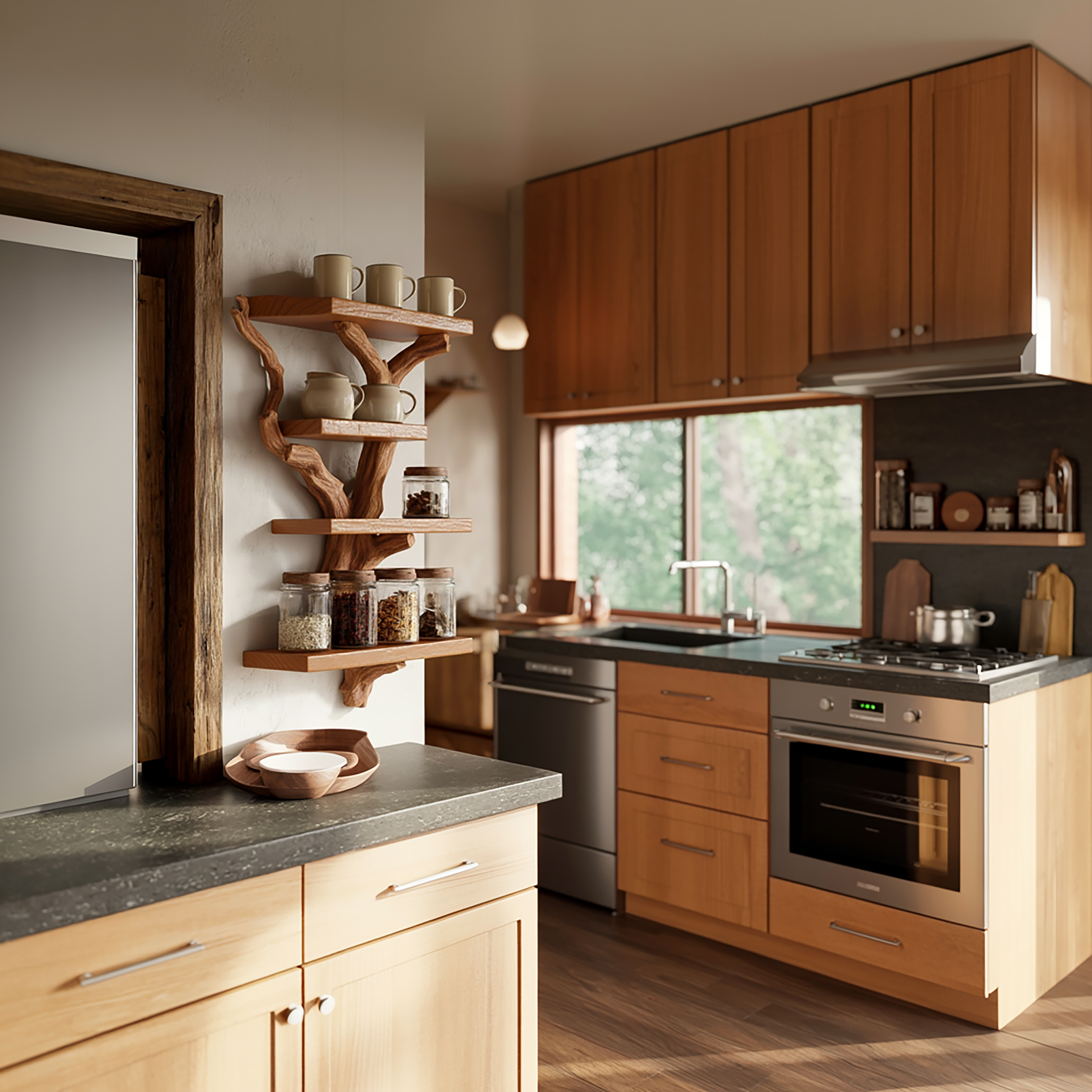 Artistic Branch Kitchen Wall Shelf Kitchen Interior Functional Decor SINLSATBS119