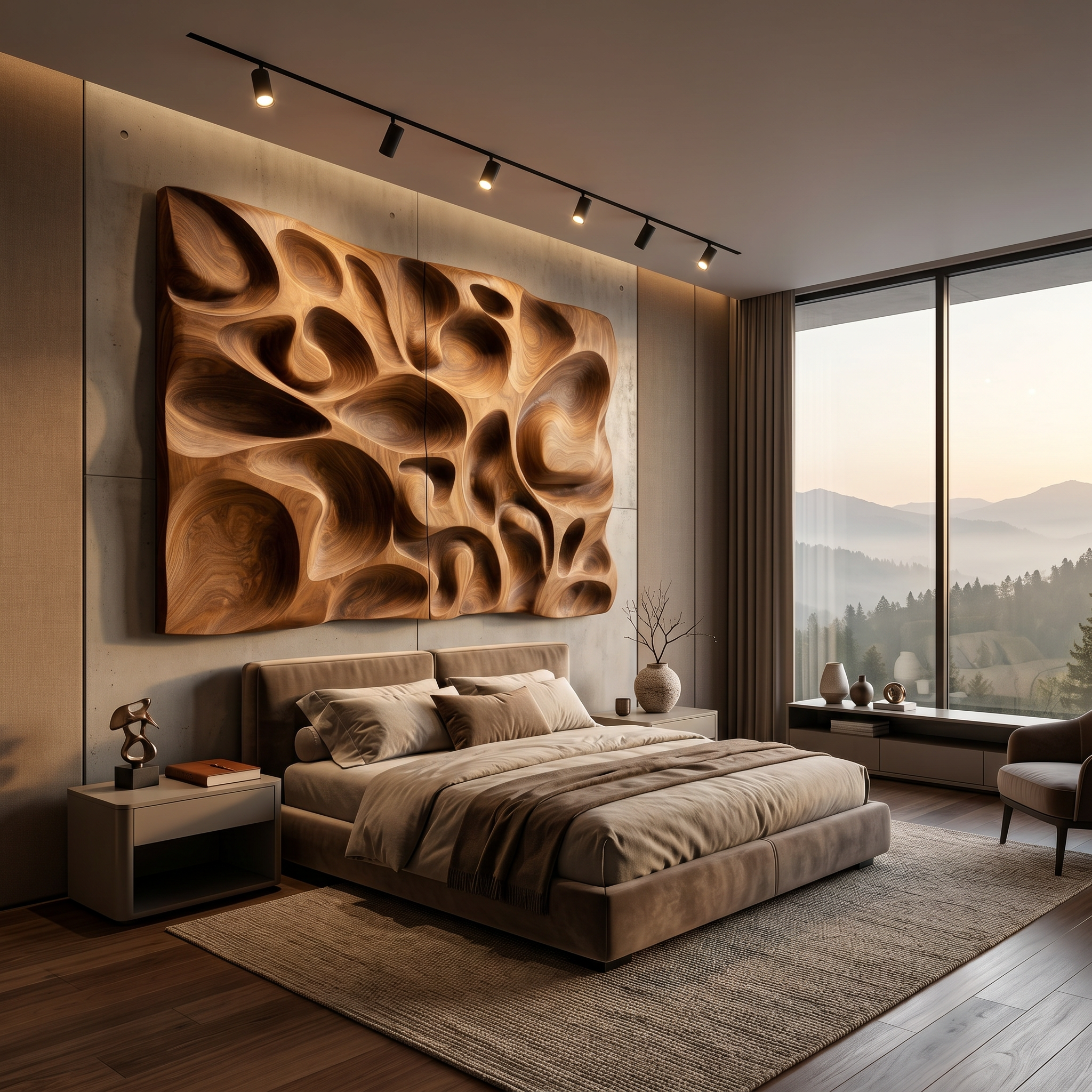 Organic Contemporary Wood Wall Art Modern Concrete Hallway Interior SILDTTRWA124