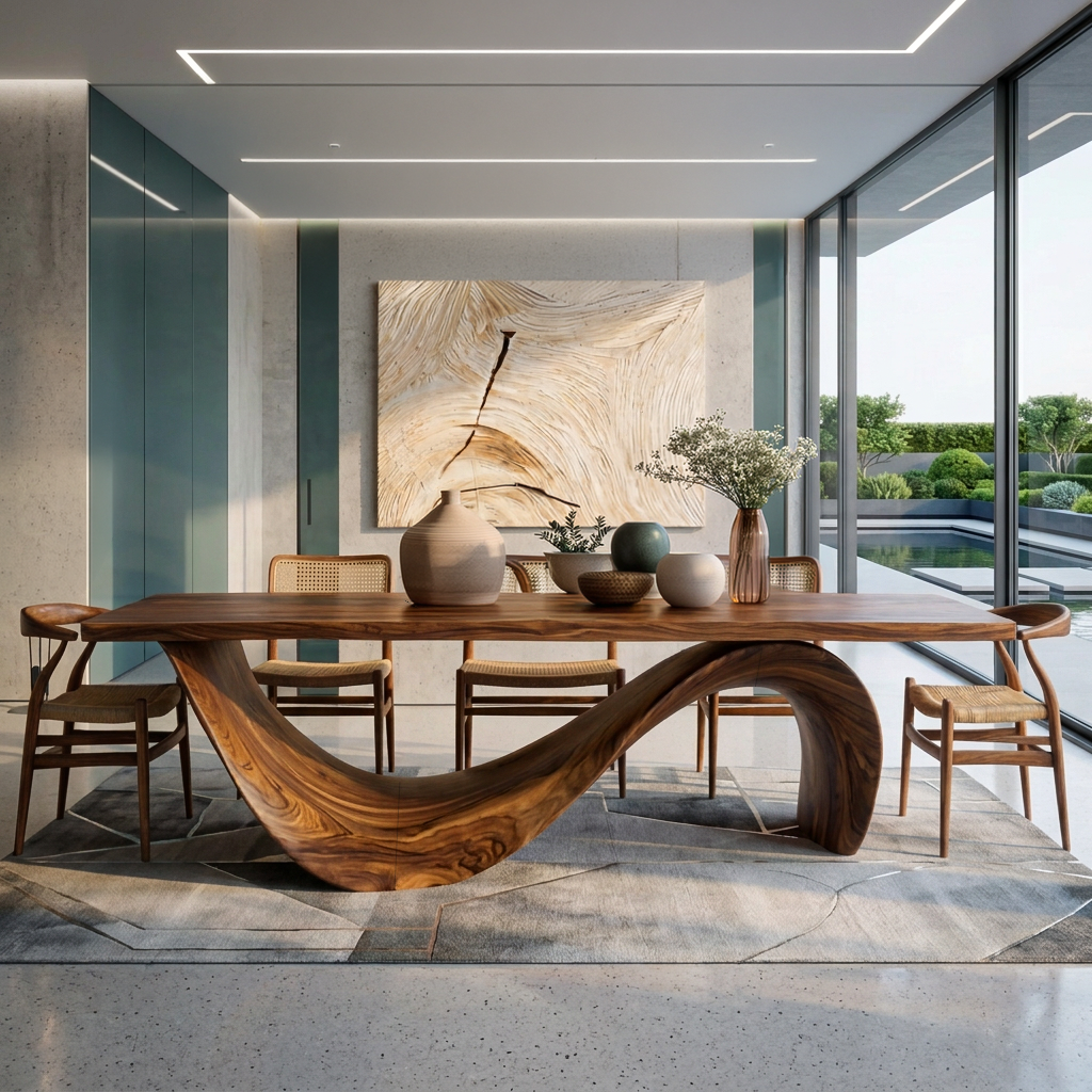 Modern Wooden Dining Table With Curved Base For Dining RTTHTTDN041