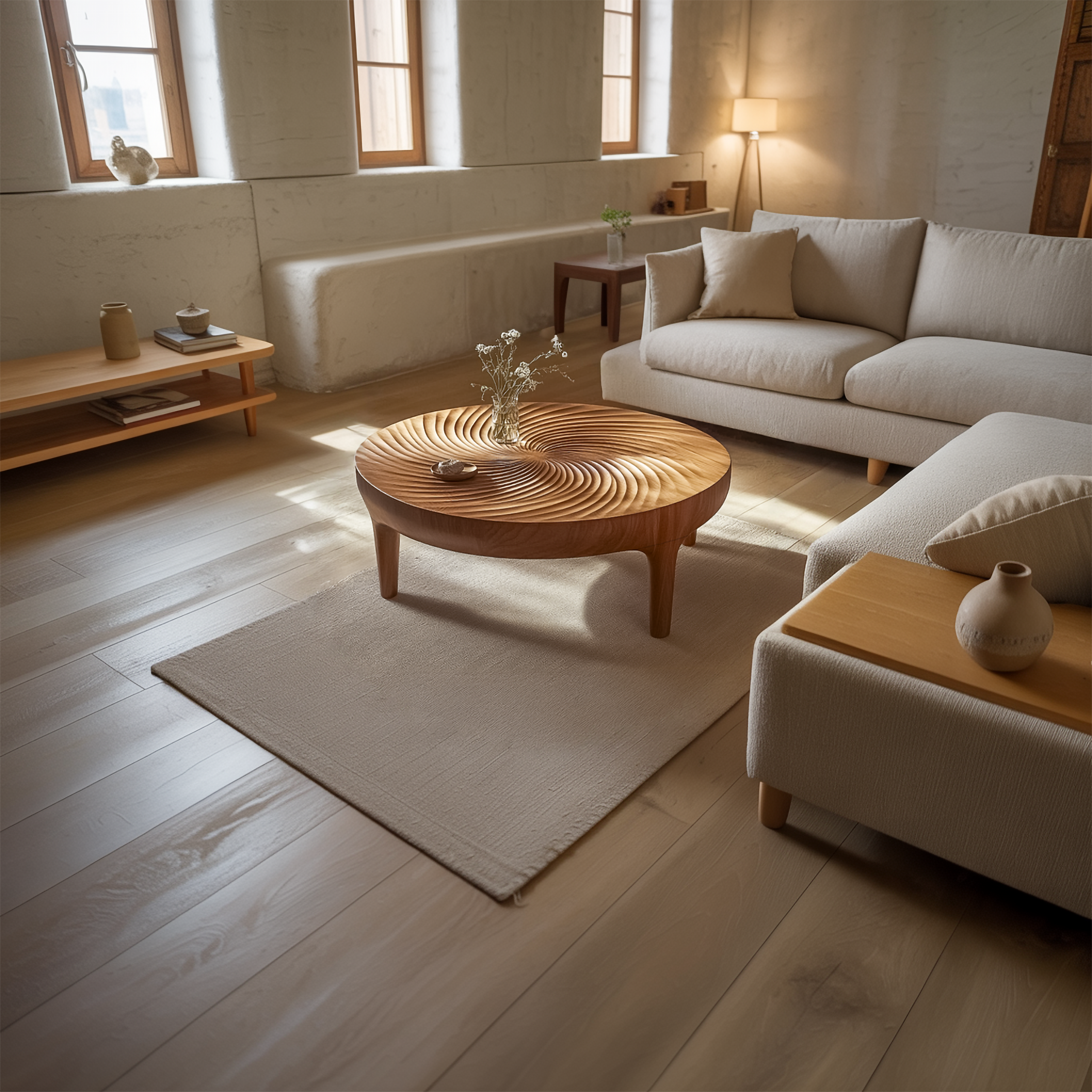 Ripple Carved Wood Coffee Table Living Room SINLSACF278