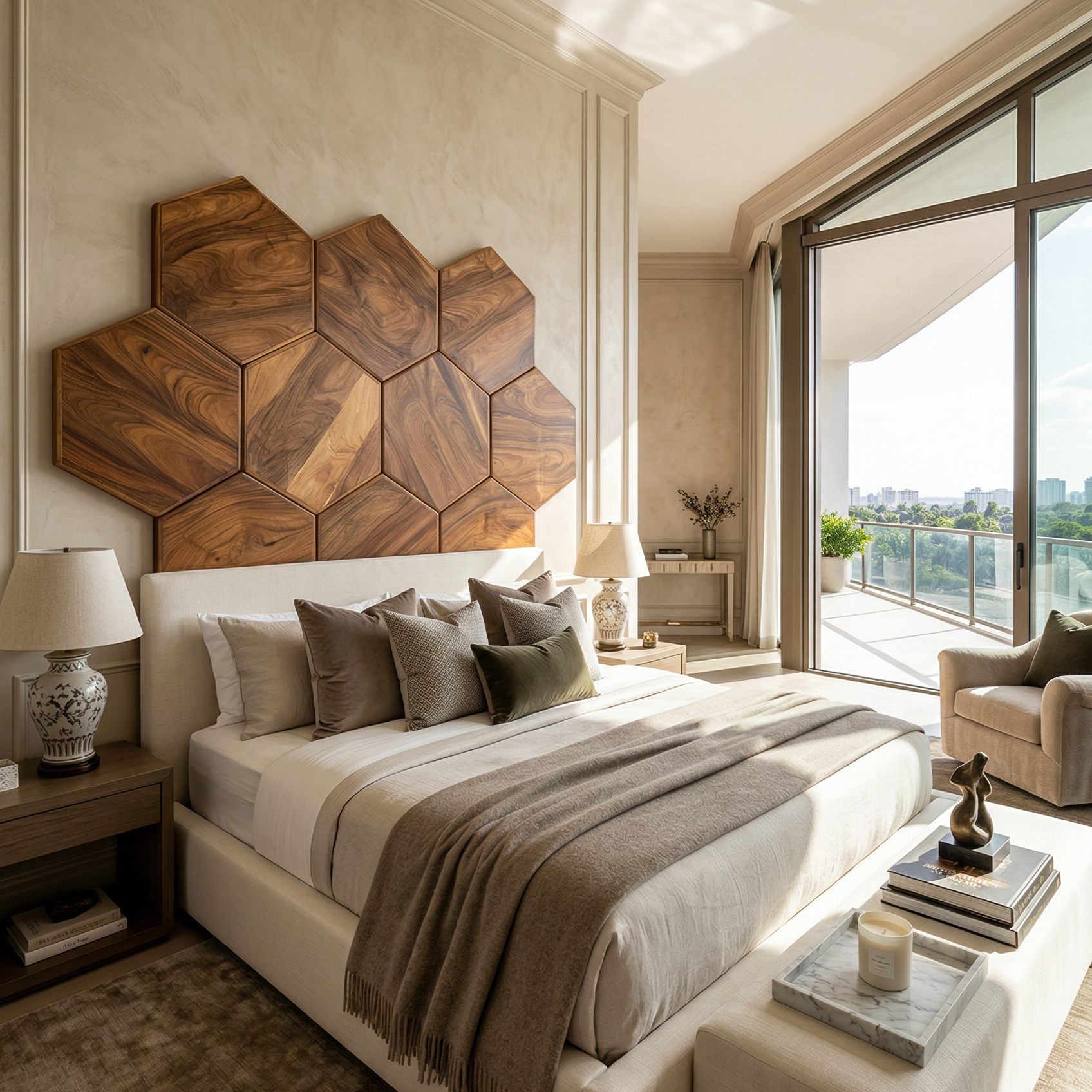 Geometric Hexagon Wood Headboard For Contemporary Bedroom Interior SILDTTRHB003