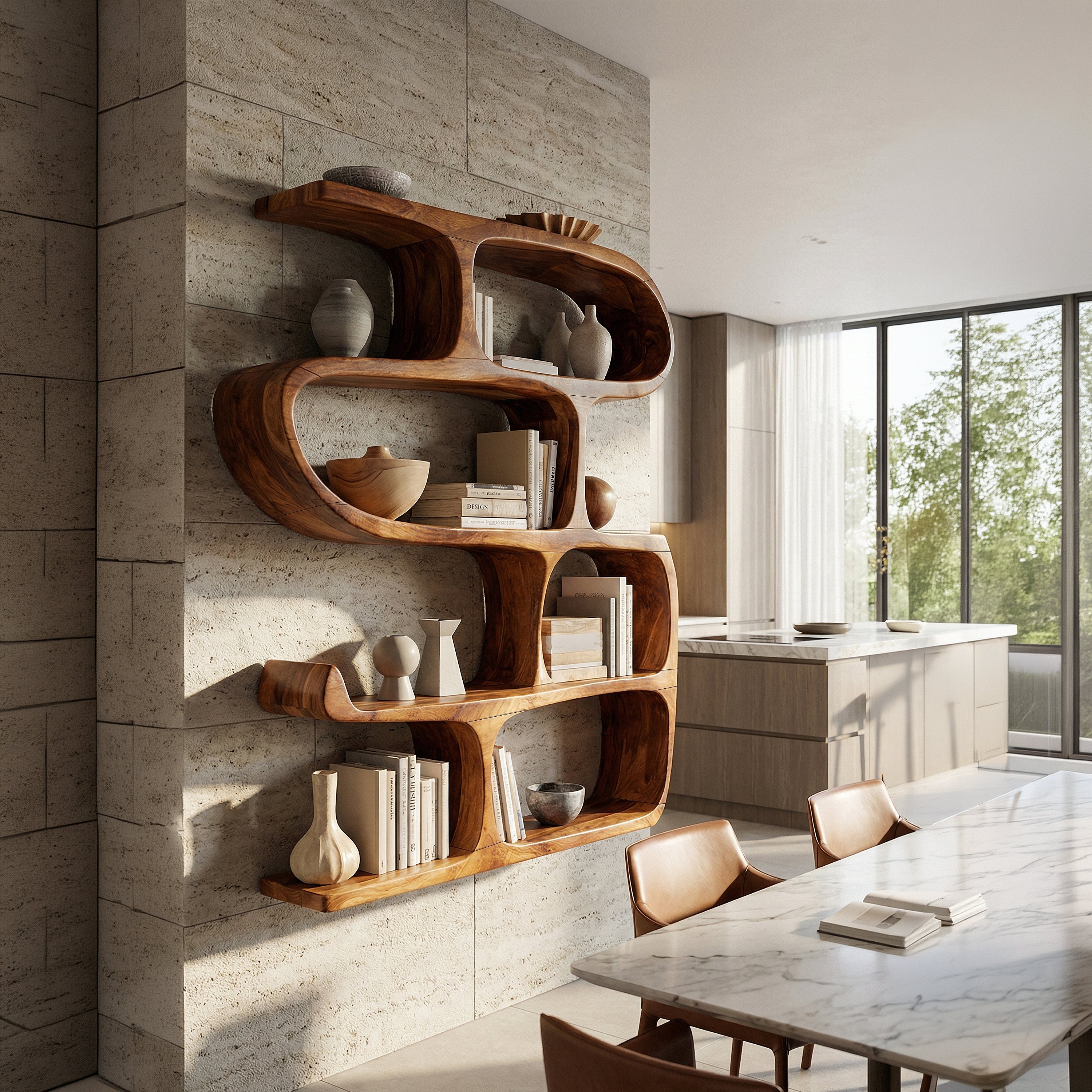 Modern Curved Bookshelf Entryway Storage Display SILDTTRBS009