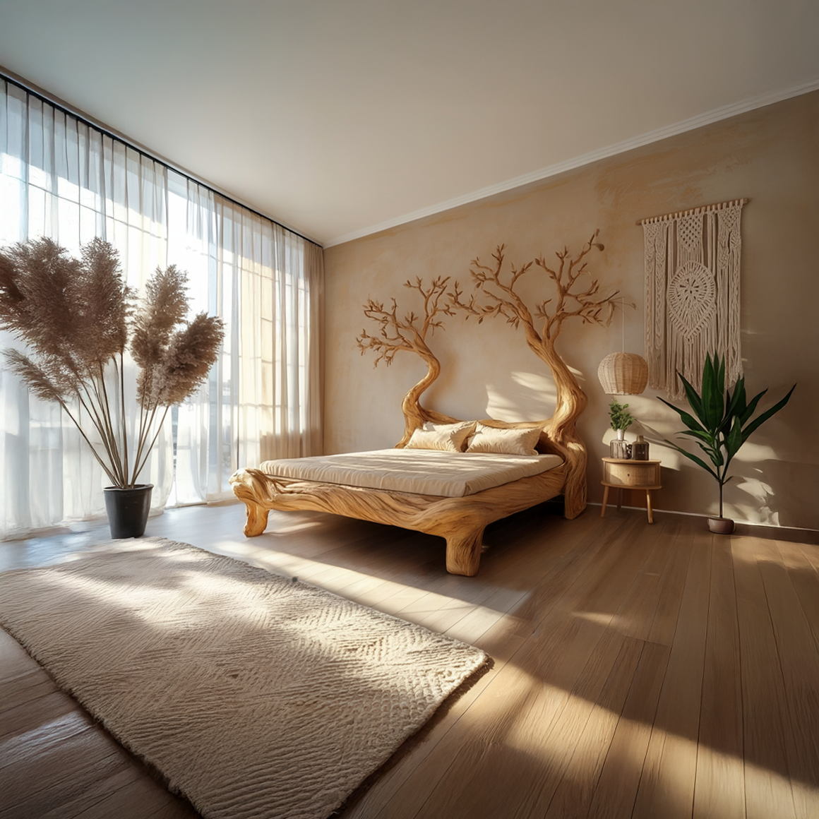 Rustic Tree Inspired Bed Organic Nature Bedroom SINLSAWB073