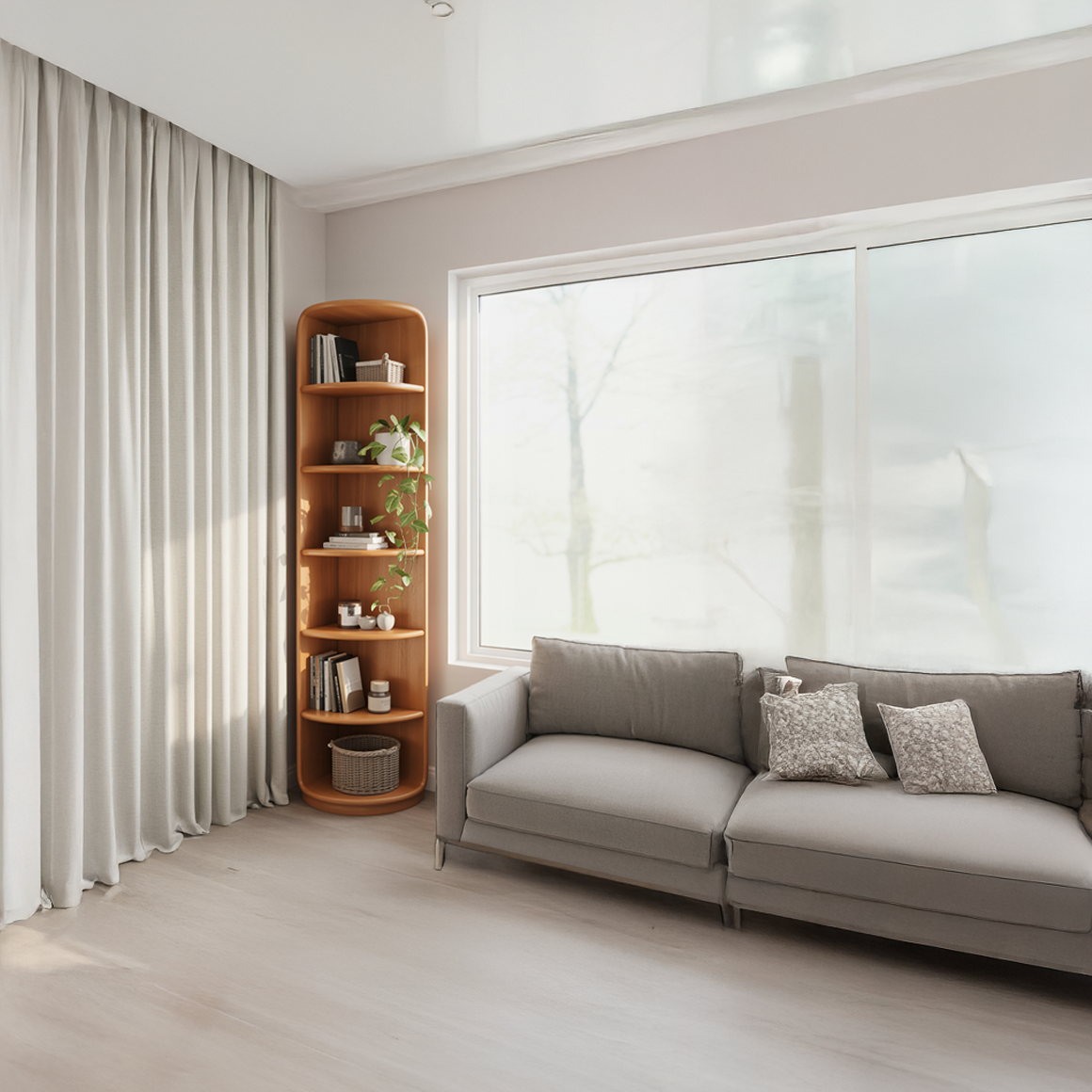 Scandinavian Wooden Corner Bookshelf Living Room Or Bedroom SINLSASC293