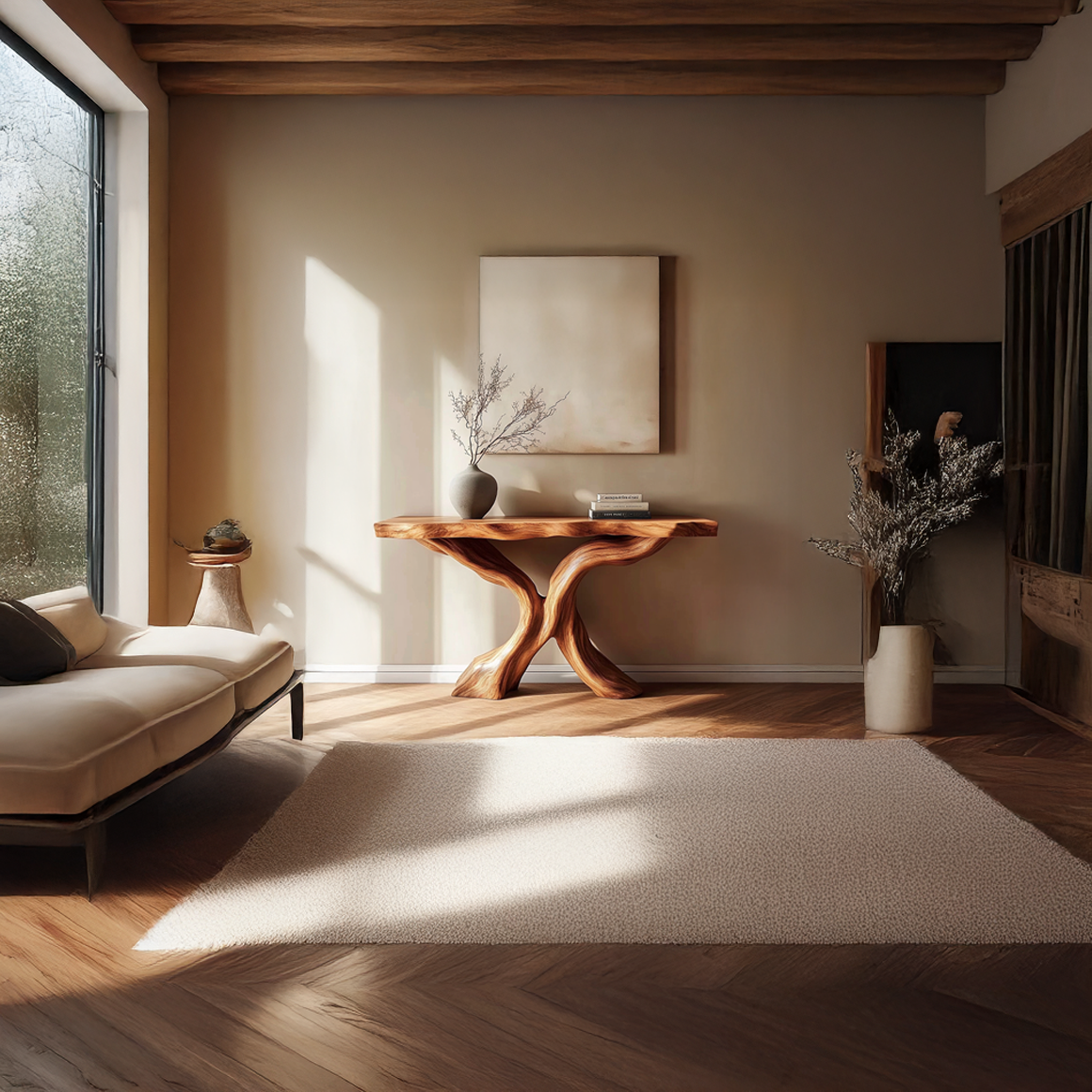 Rustic Console Table Carved X-Base Wood Entryway SINLSACS319