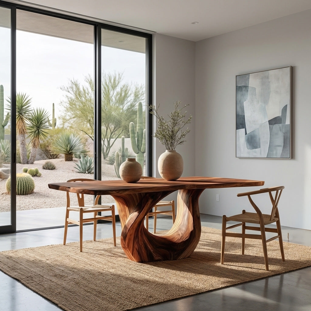 Modern Wooden Dining Table With Sculptural Base For Dining RTTHHNDN046