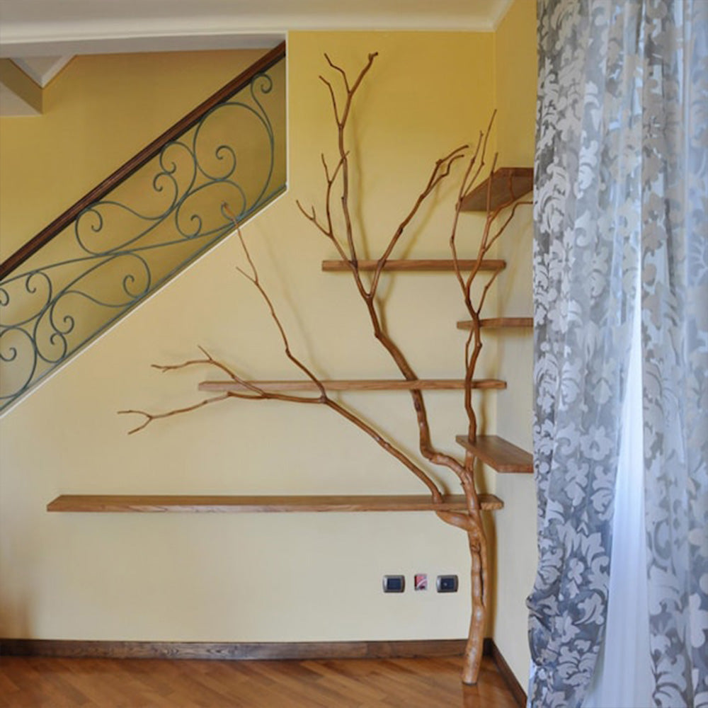 Natural Tree Branch Corner Shelf Wood Bookcase Wall Custom Cat Tree SINLTB020