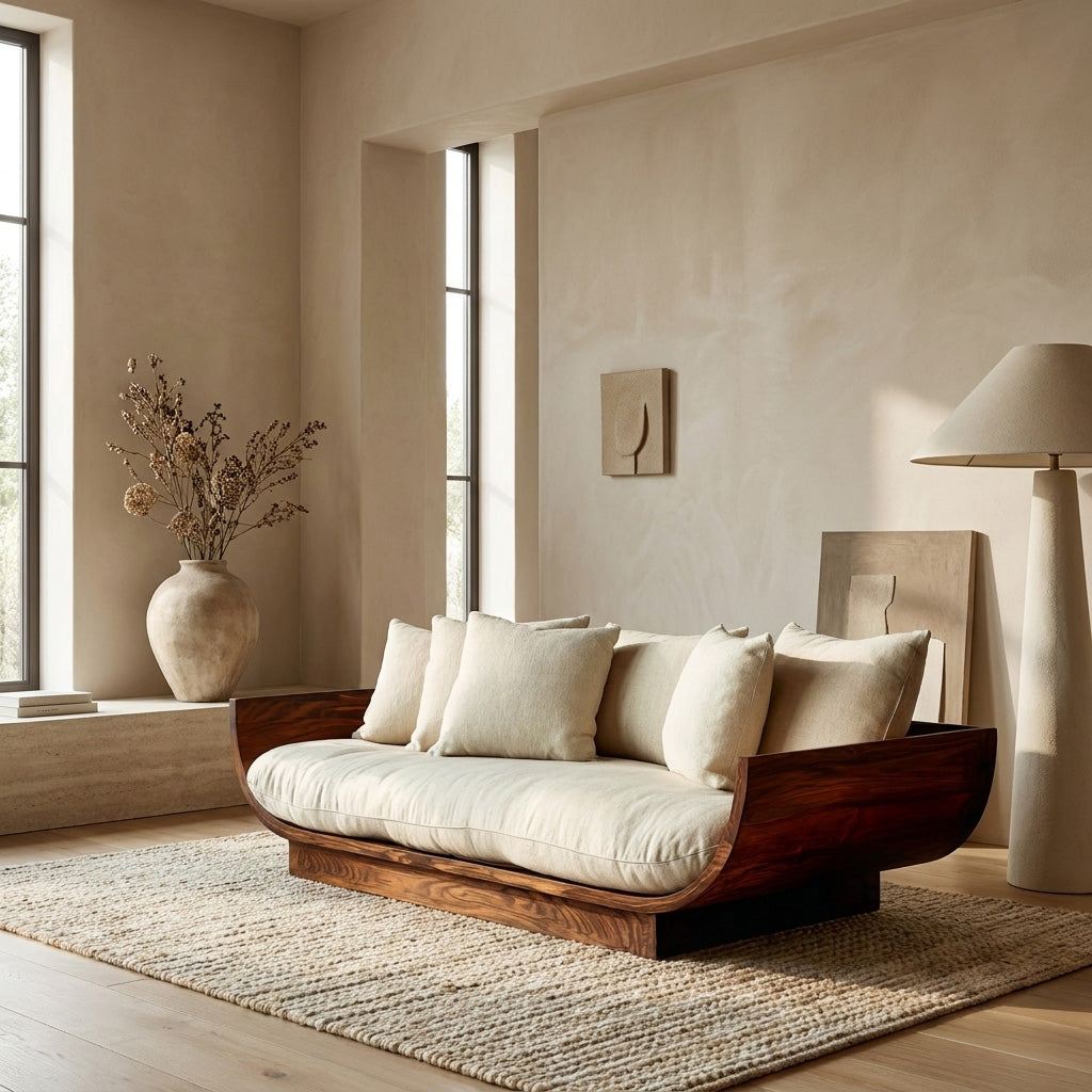 Wooden Sofa With Curved Form For Living Room RTTHHNSFA042