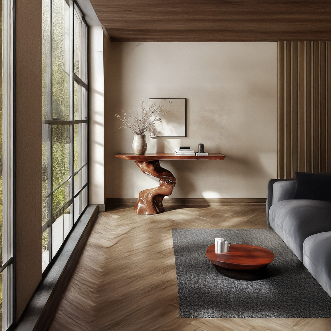 Rustic Entry Table Organic Carved Legs Cozy Corner SINLSACS321