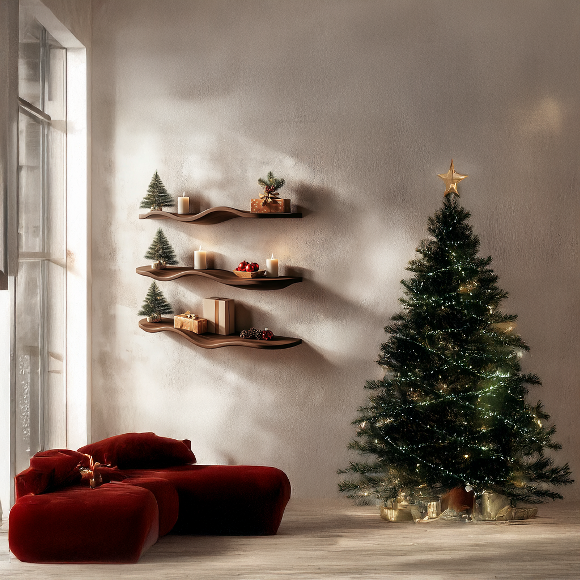 Mid Century Wavy Floating Shelf Living Christmas Spaces SINLSAWV009