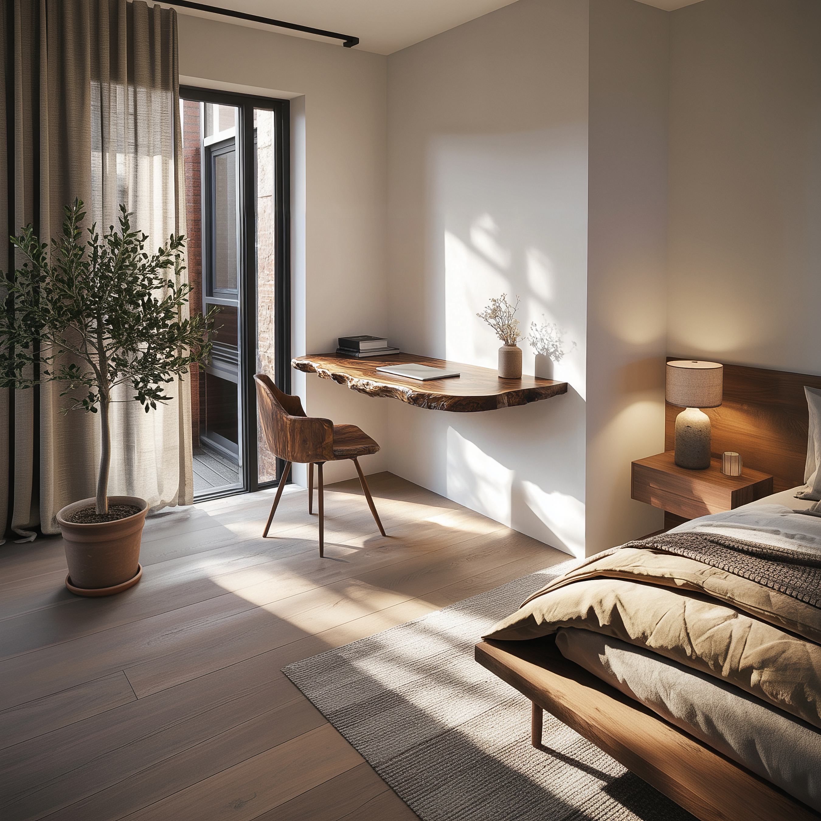 Rustic Live Edge Floating Desk Solid Wood Wall Mounted Office SINLSAFL350