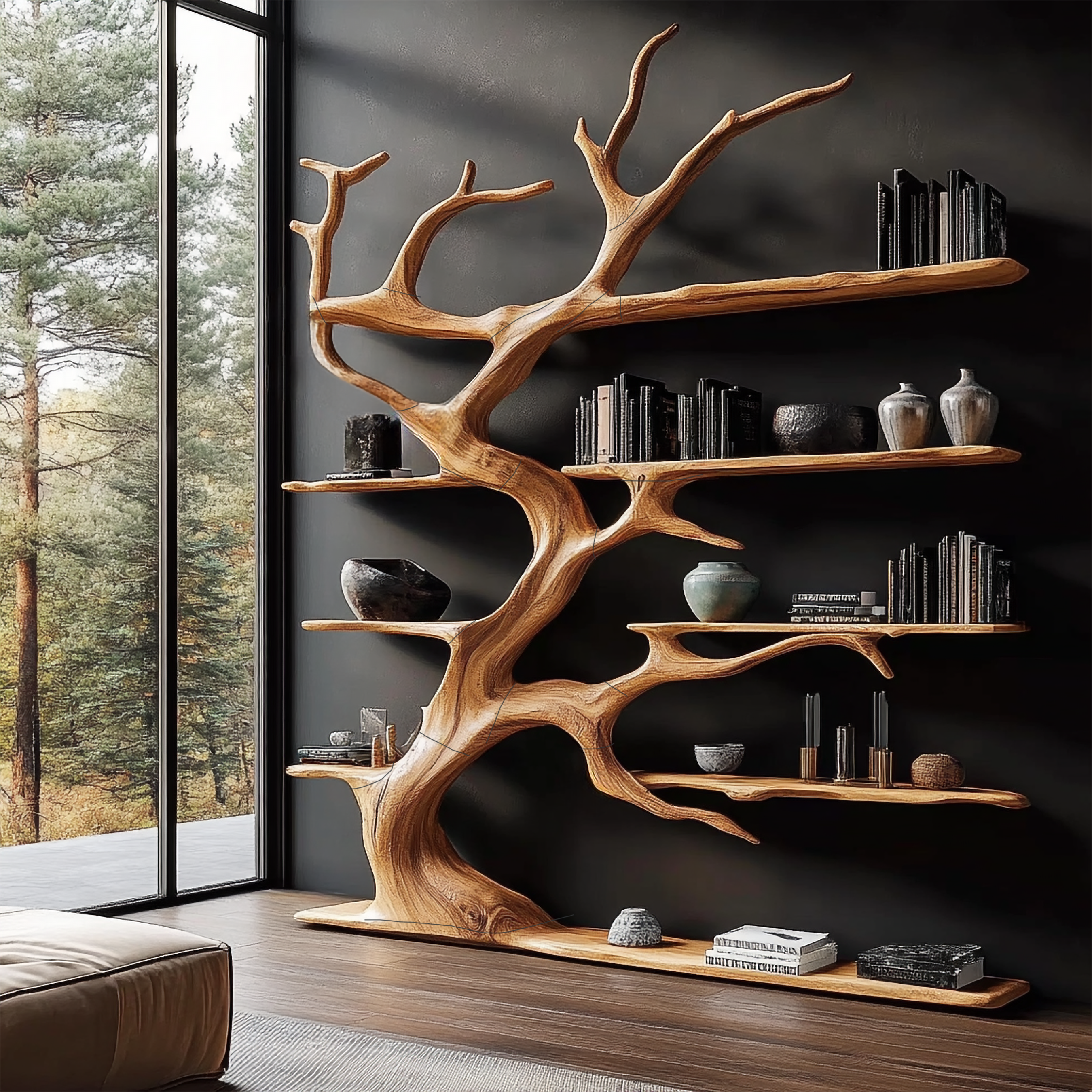 Rustic Tree Branch Bookshelf For Living Room Decor SINLSATB180