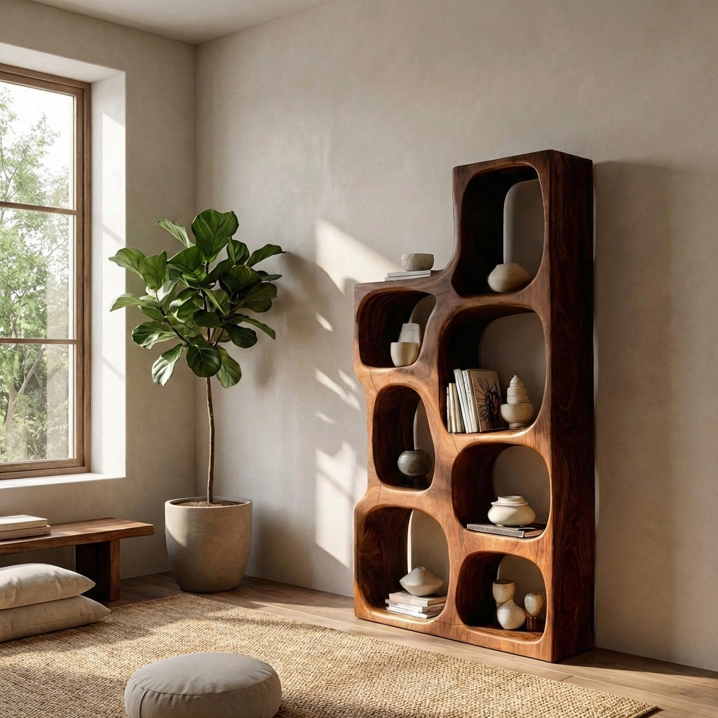 Organic Sculptural Wooden Bookshelf For Modern Living Room RTTHHNBS133